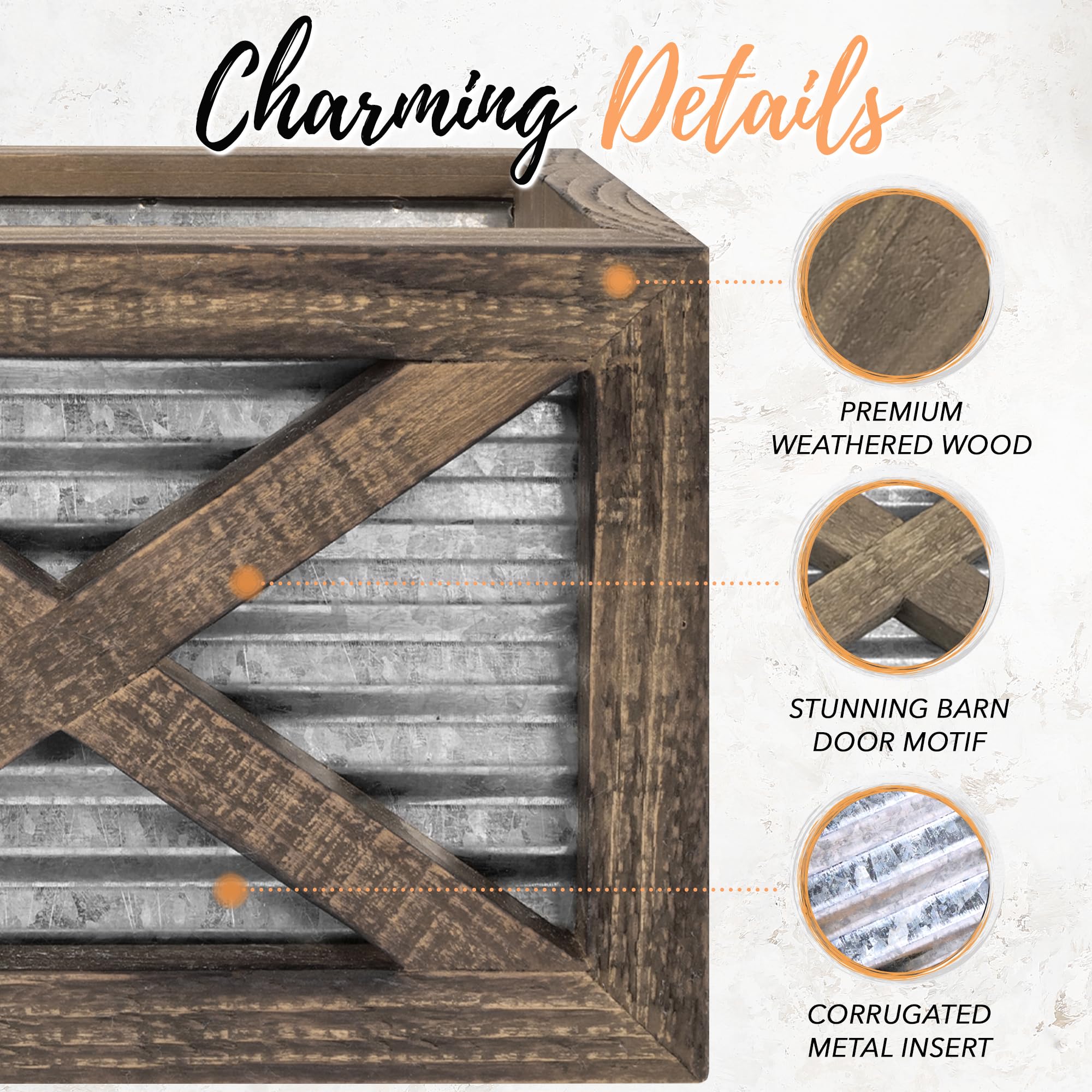 Autumn Alley Farmhouse Napkin Holder - Upright Wooden Napkin Holder - Classic Barn Door Motif With Galvanized Metal - Rustic Nap