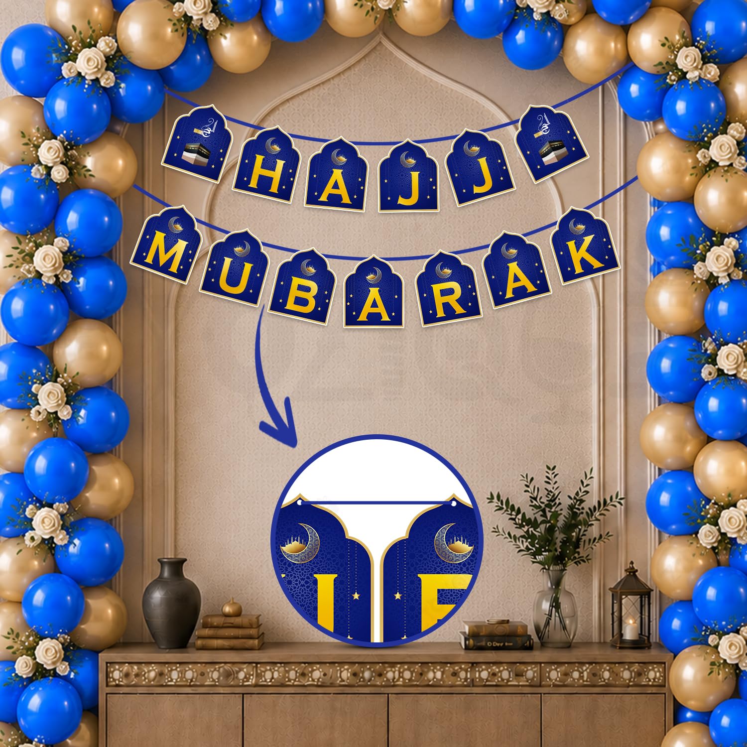 Zyozique Hajj Mubarak Decoration Kit with Hajj Mubarak Paper Banner and 25 Metallic Balloons | 26 Pieces Islamic Party Decoratio