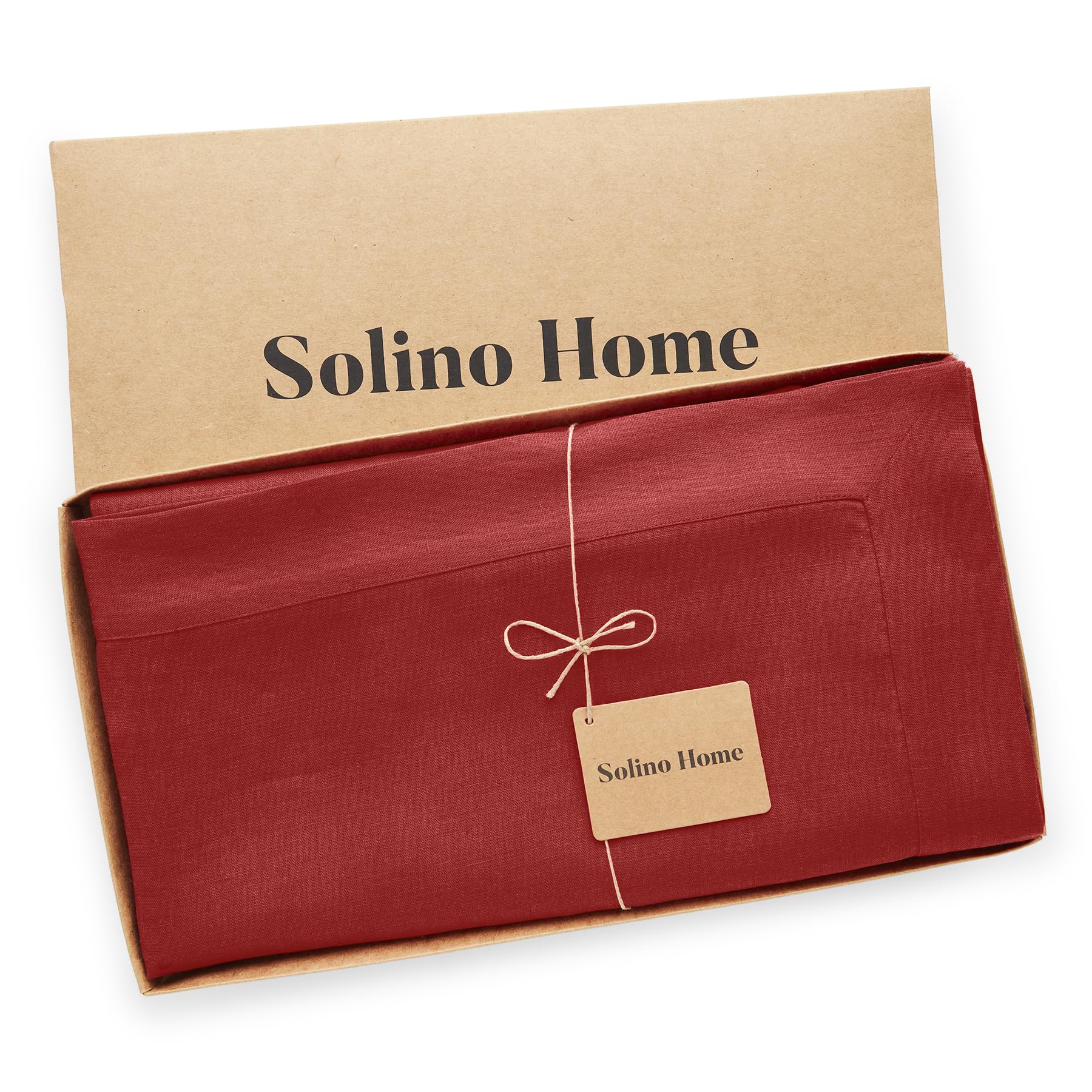 Solino Home Red Linen Tablecloth 102'' L X 60'' W Inch - Fete, 100% Pure Linen Table Cloth For Rectangle Tables - Machine Washab