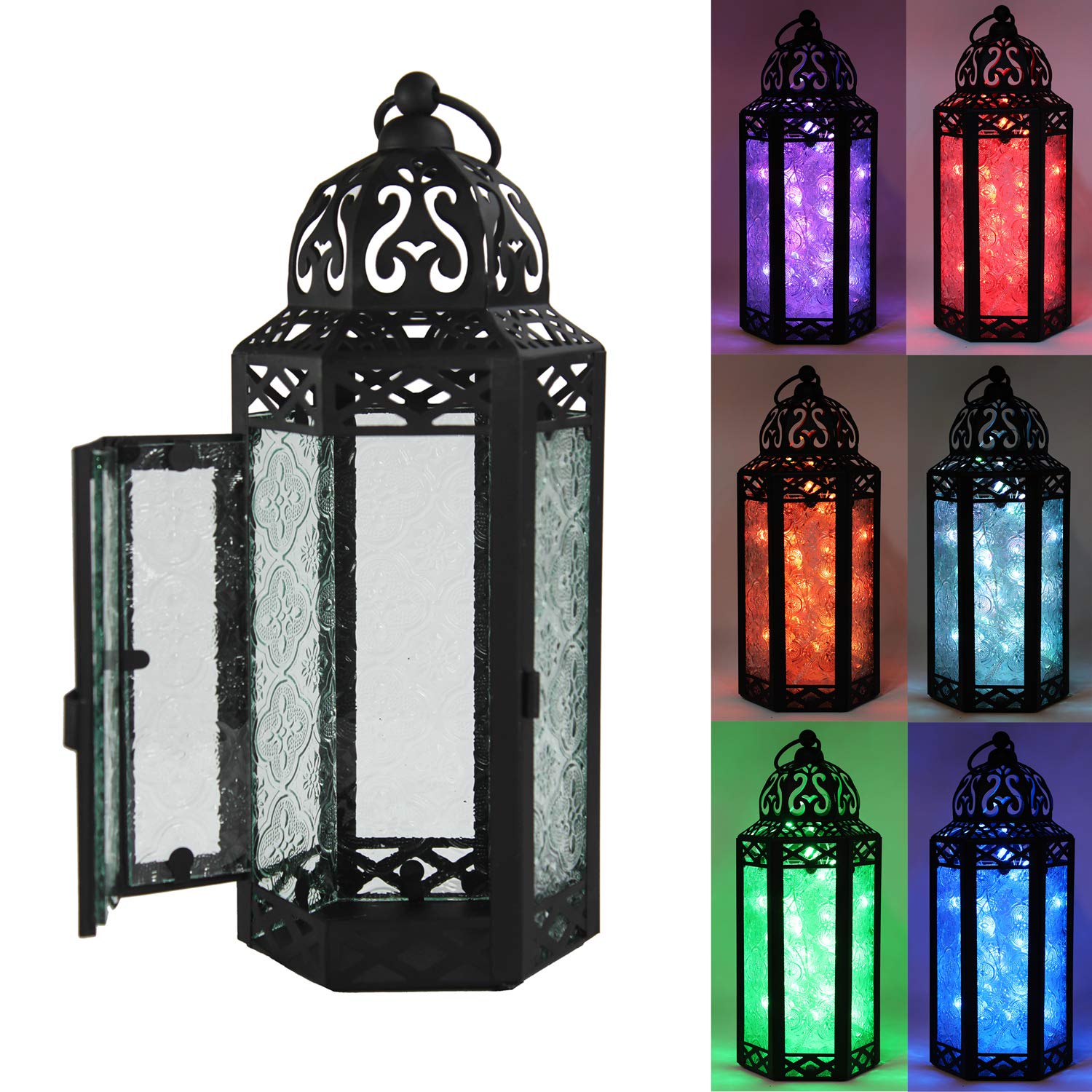 VELA LANTERNS 10.5 Metal Moroccan Decorative LED Fairy Lights Candle Lantern Holders for Indoor Home Fantasy Decor, Halloween Ta