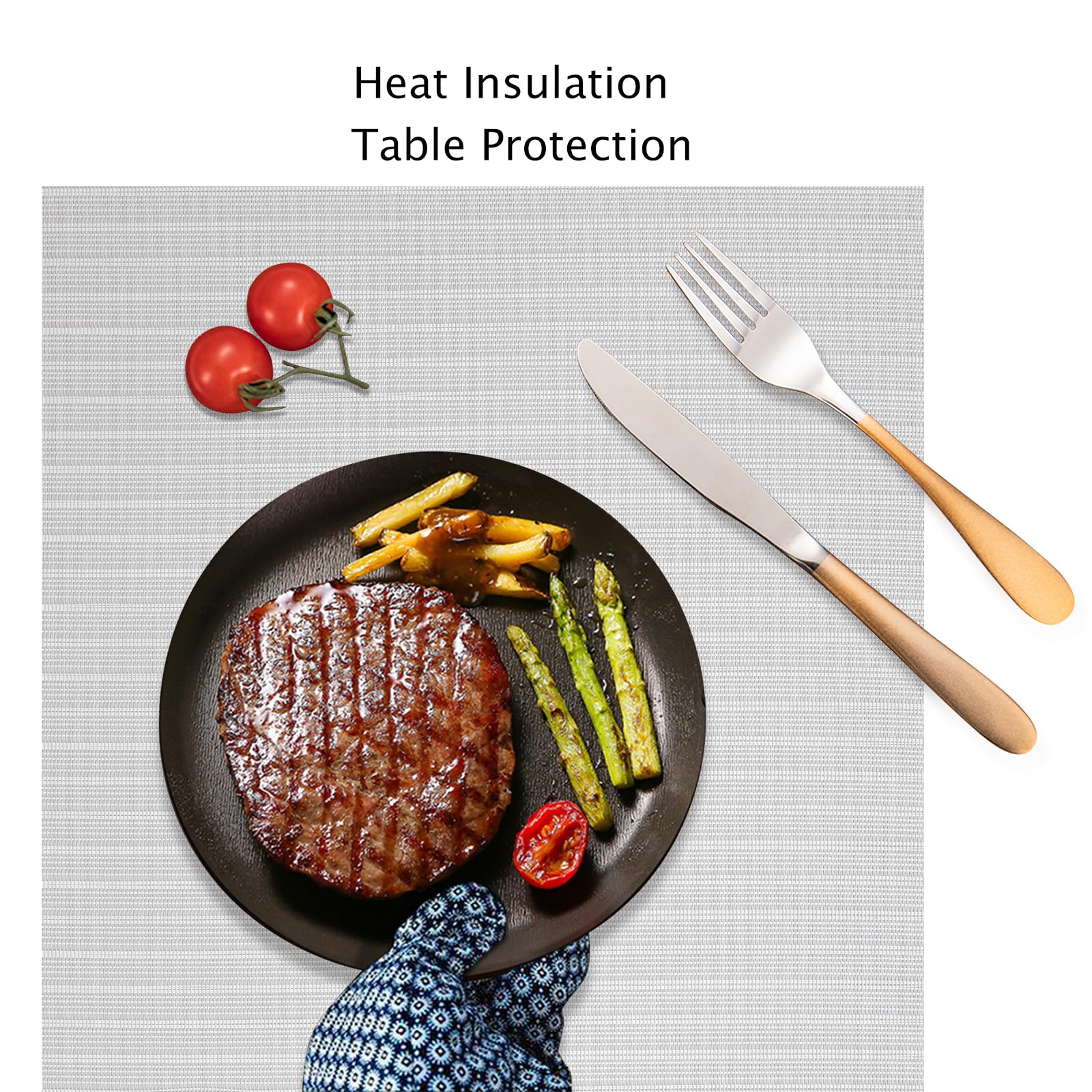 Myir Jun Placemats Set 8, Place Mats Indoor Set Of 8 Table Mats Non-Slip Heatproof Woven Placemats For Dining Table Fabric Place