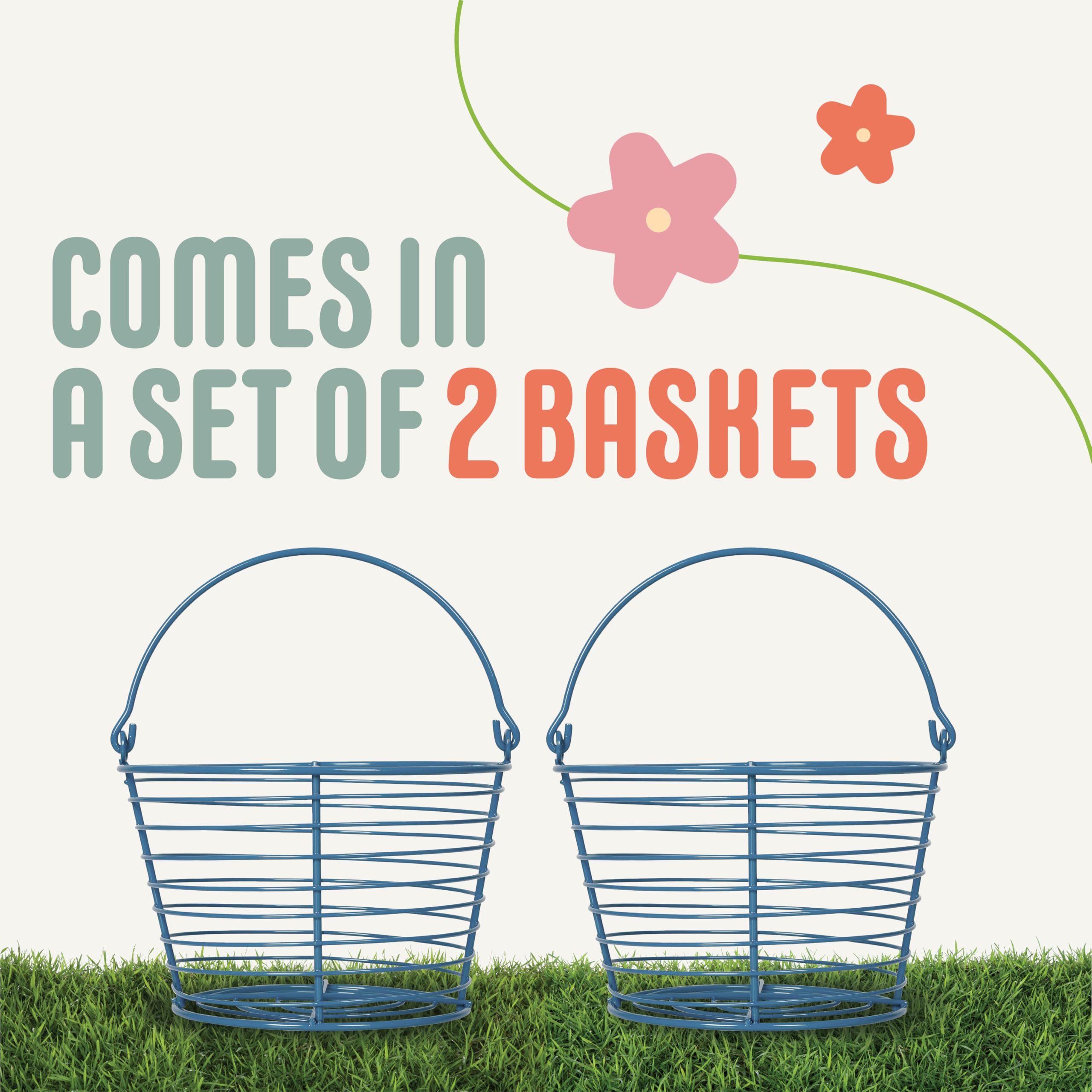 Concord 8'' Egg Basket For Storage Collecting And Transporting Chicken And Duck Eggs. Farm Grade Wire Baskets. 2 Pack (Blue)