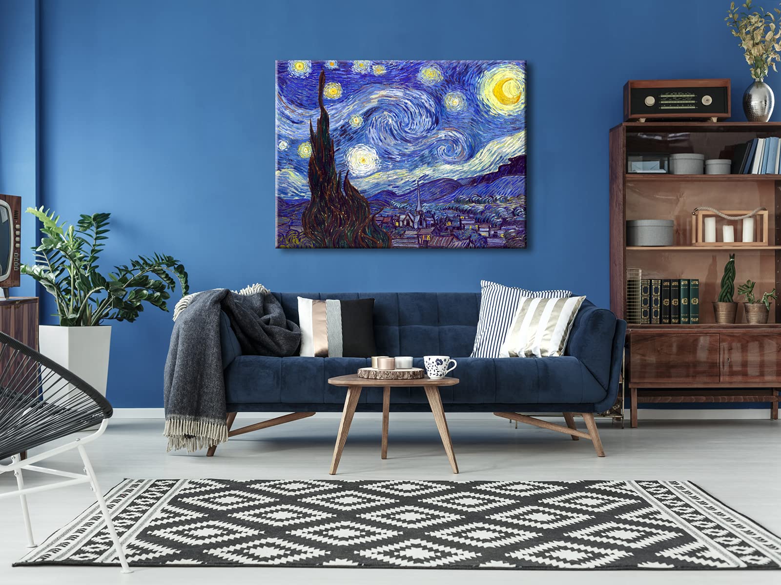 Wieco Art Large Starry Night By Van Gogh Classical Famous Artwork Modern Canvas Prints Blue Abstract Landscape Pictures Prints O
