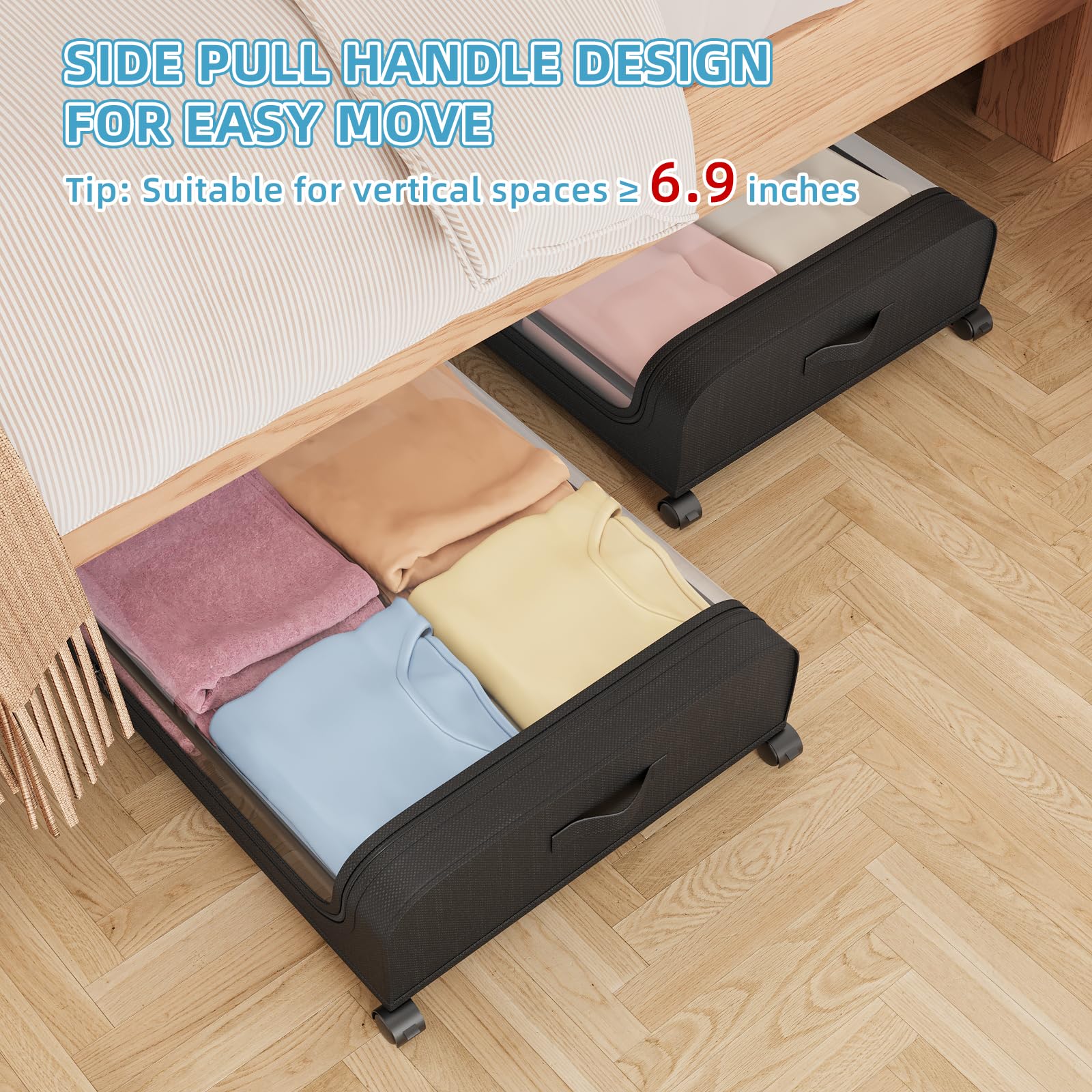 Uyokcnie Under Bed Storage Containers, Under Bed Shoe Storage With Wheels, Bedroom Storage Organization with Handles, Under Bed