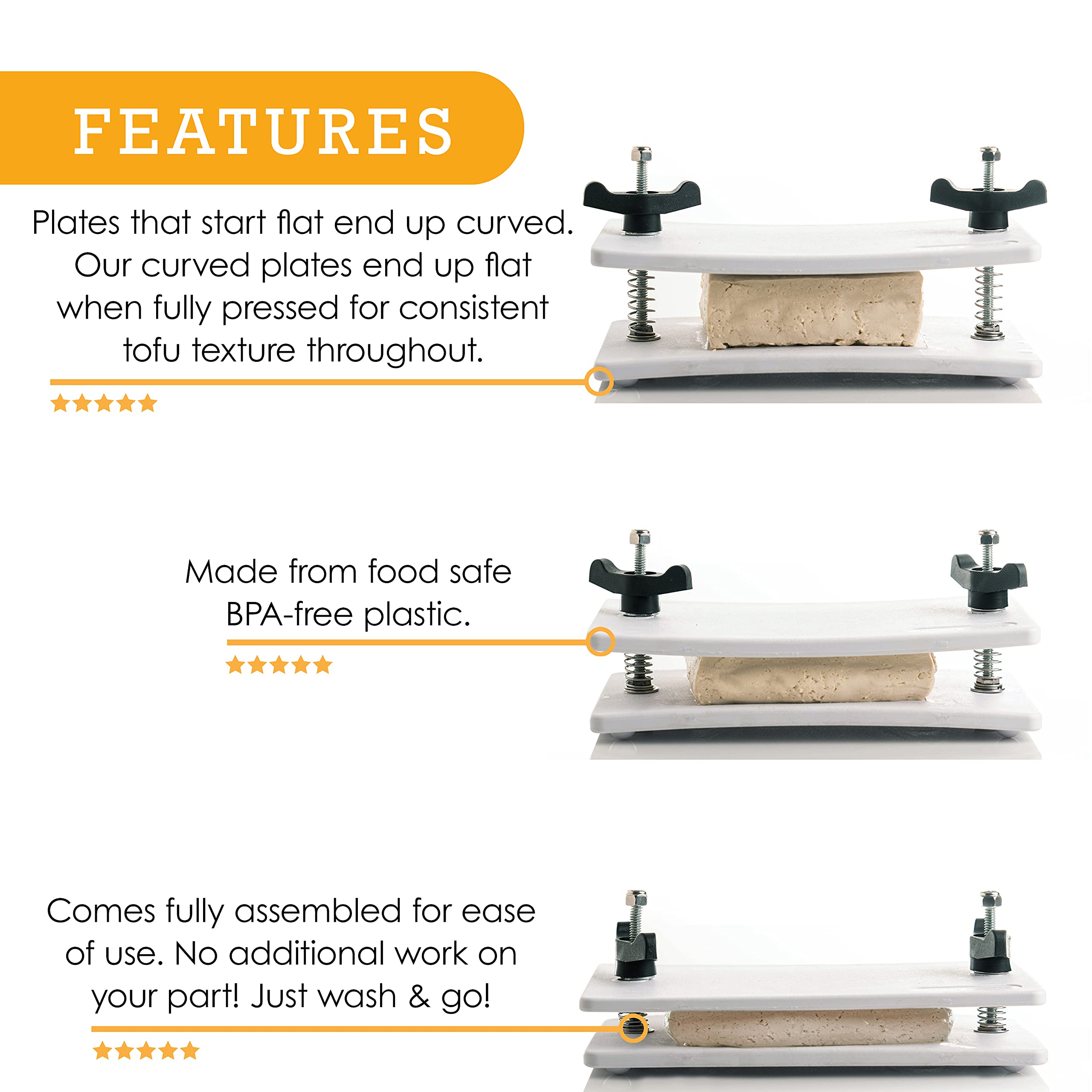 Extra Firm Tofu Press By Healthy Express. Premium Curved Plates For Superior Pressing Results On Firm And Extra Firm Tofu. Healt