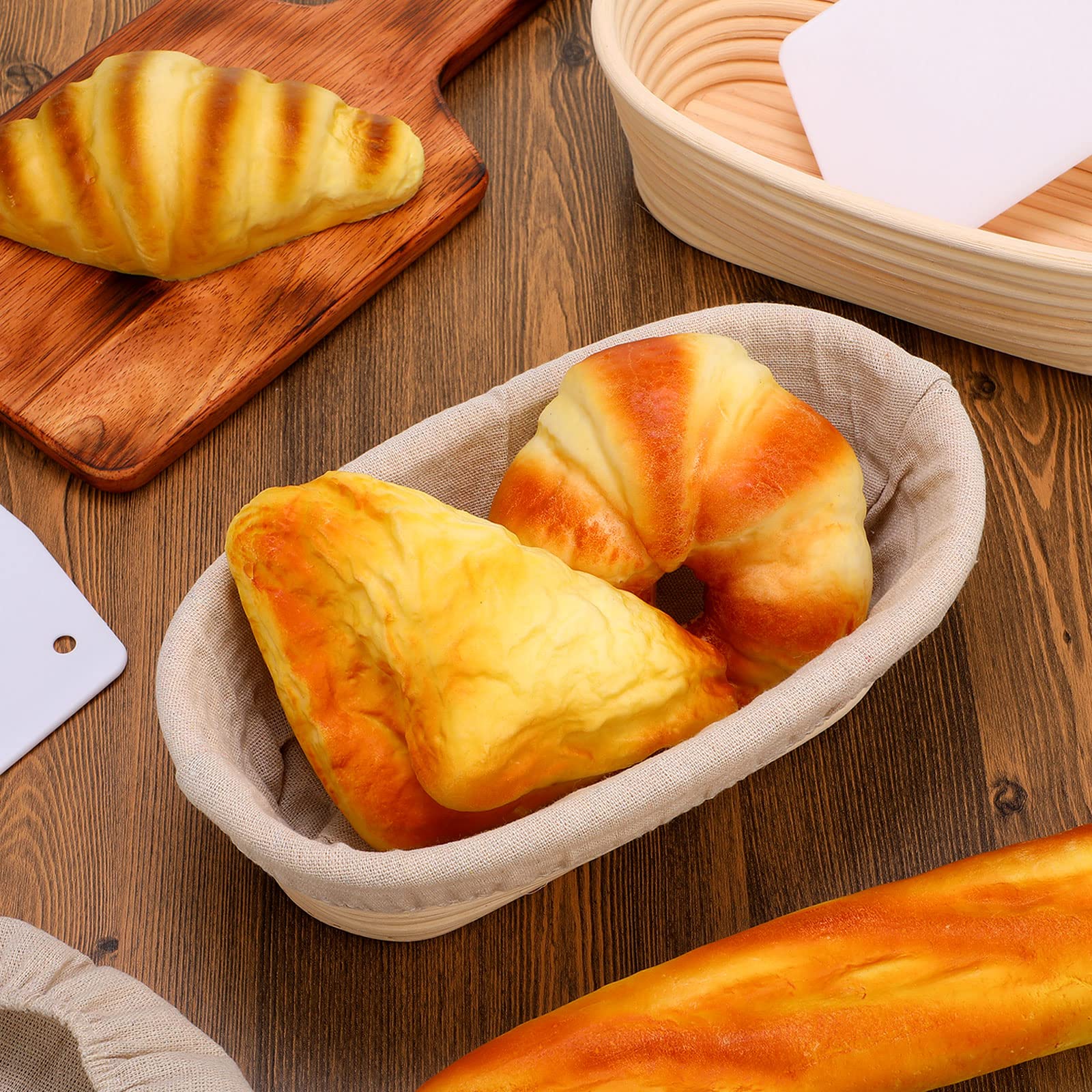 4 Pieces 10 Inch Bread Banneton Proofing Basket Oval Shape Bread Proofing Basket Rattan Oval Banneton Basket Dough Proofing Bowl