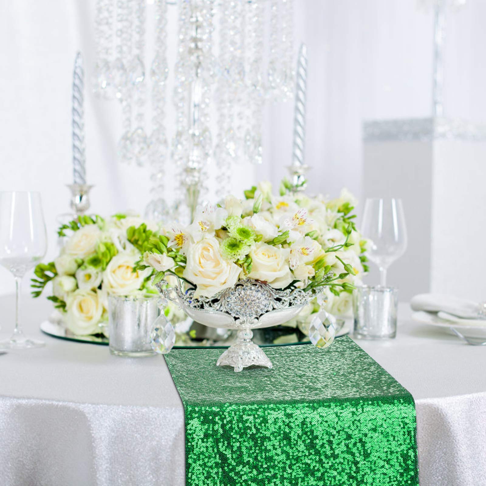 Tiosggd Green Sequin Table Runner, 2 Packs 14''X72'' Emerald Glitter Summer Table Decor Party Supplies For Birthday Bridal Baby