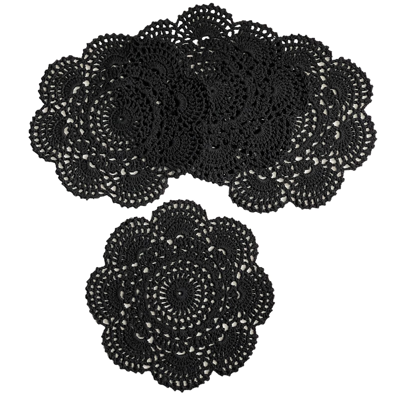 Phantomon 8 Inch Doilies Crochet Round Lace Doily Handmade Placemats 100% Cotton Crocheted Coasters, Pack Of 4 (Black)