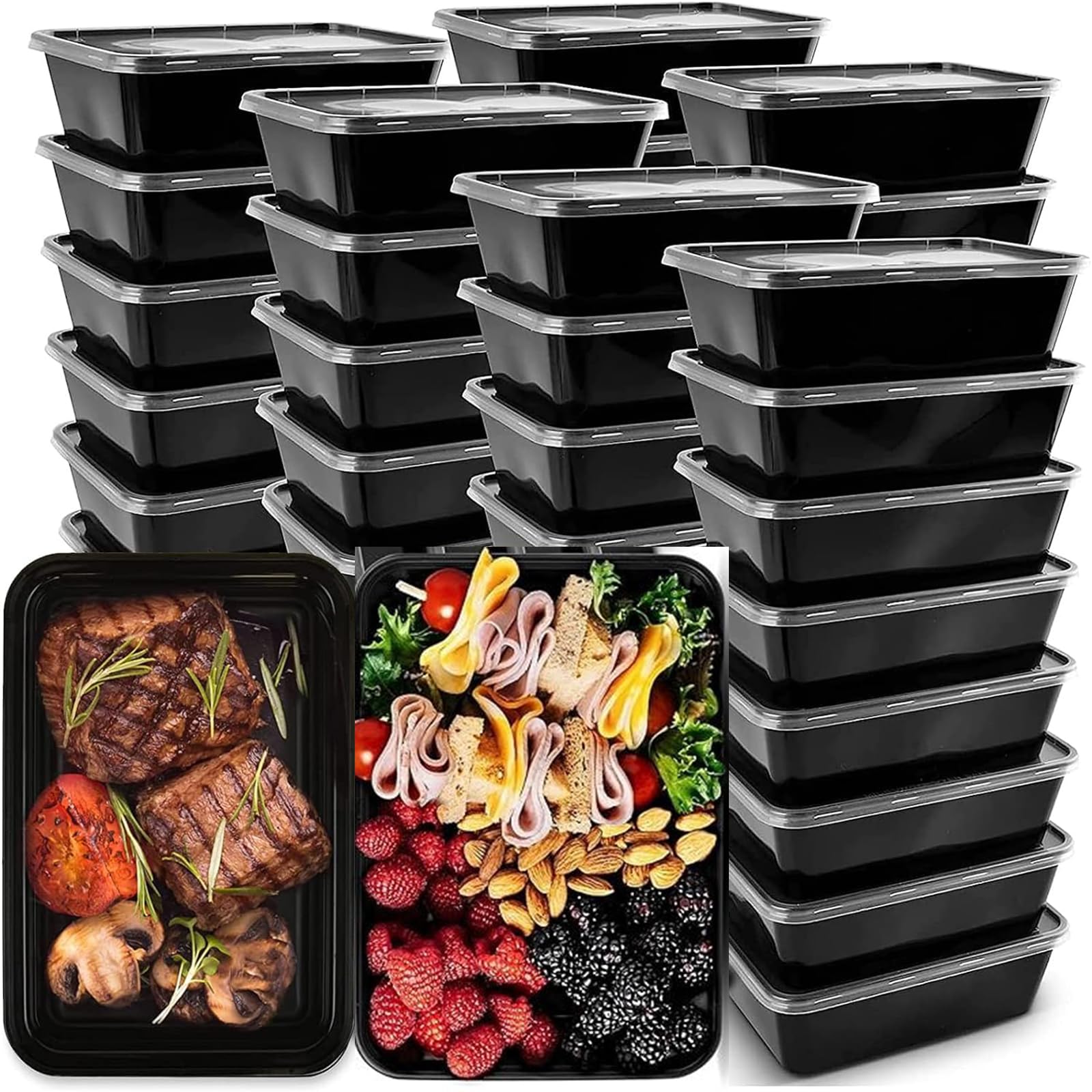 Ium   50-Pack Meal Prep Containers, 26 Oz Microwavable Reusable Food Containers With Lids For Food Prepping, Disposable Lunch Bo