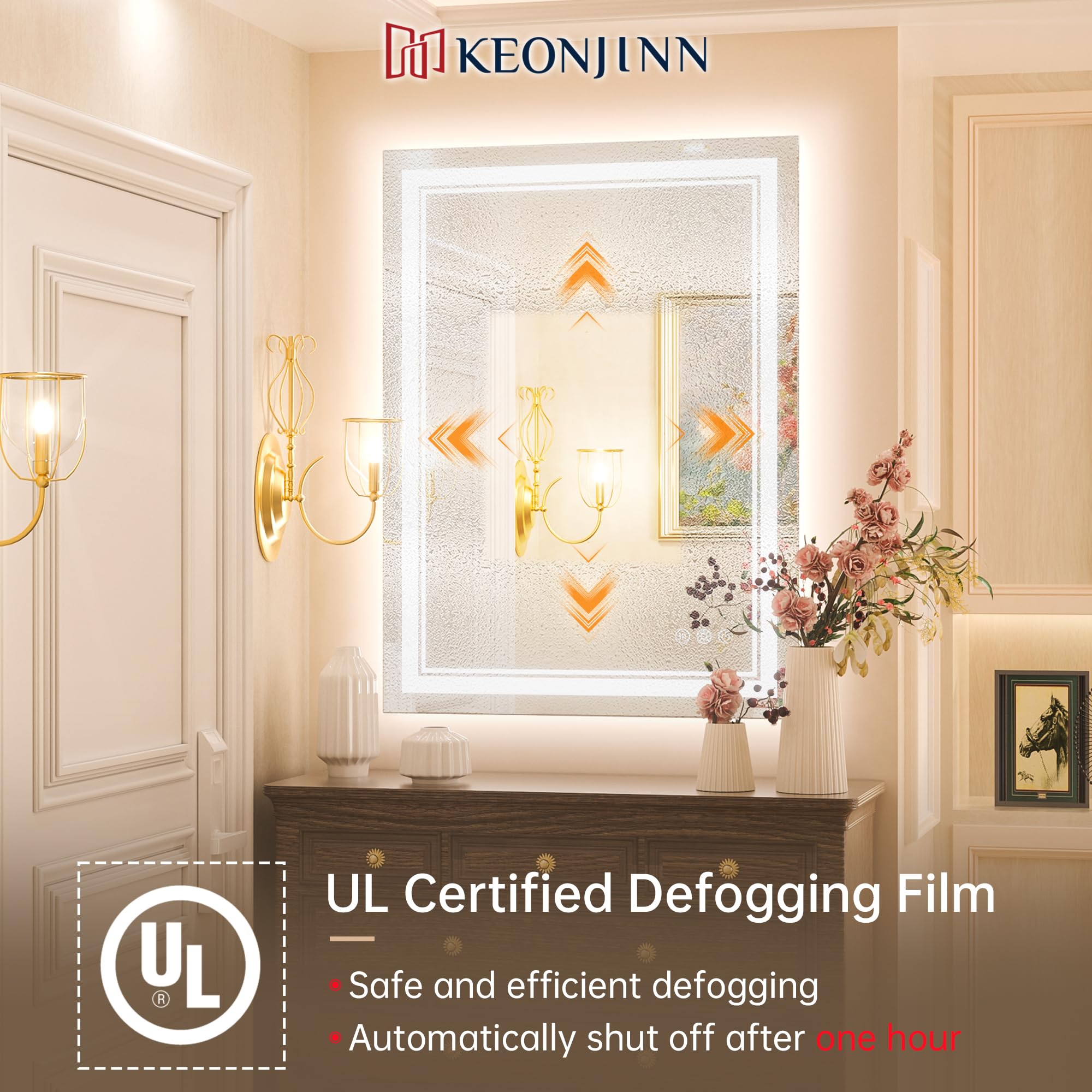 Keonjinn Led Bathroom Mirror 24'' X 32'' With Frontlit And Backlit, Stepless 3 Colors Temperature & Dimmable Vanity Mirror With