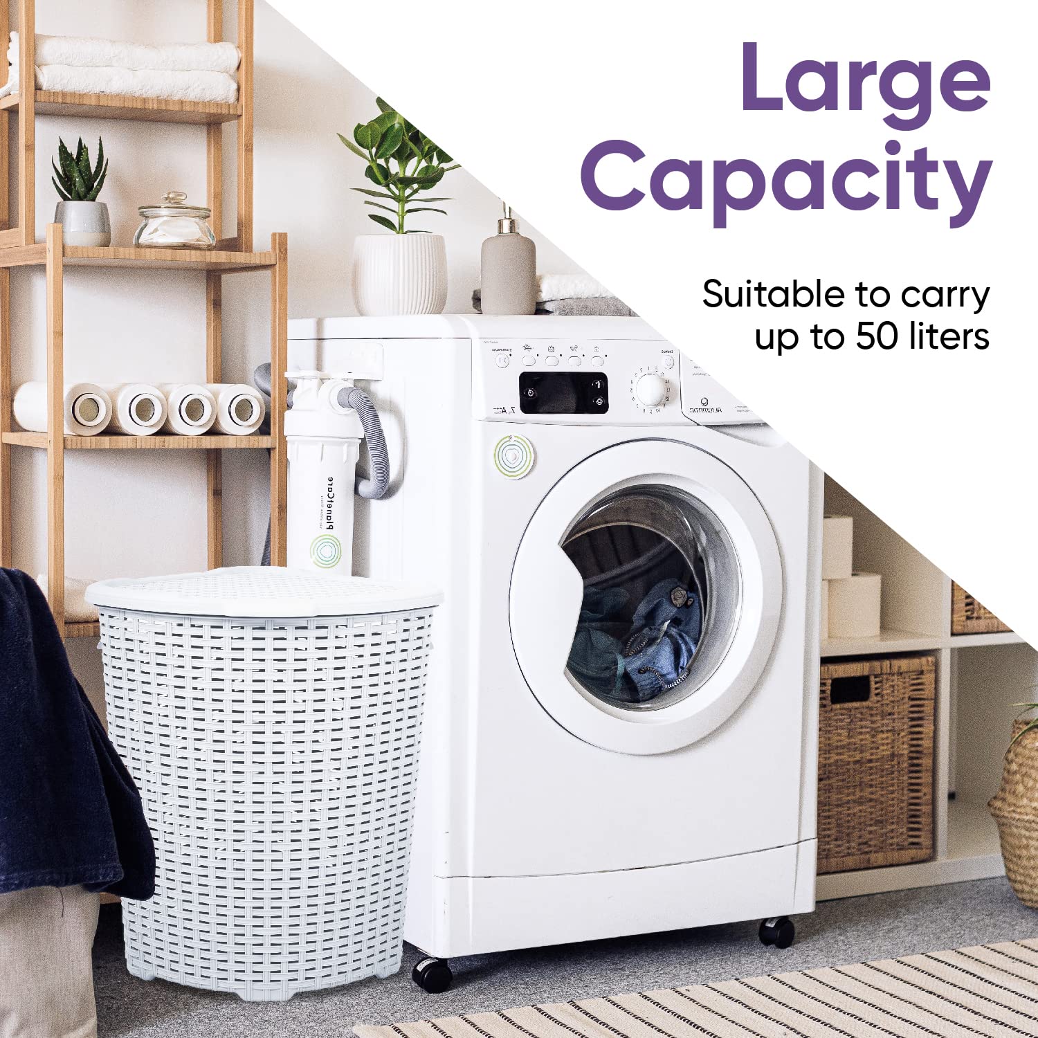 Designed Corner Laundry Hamper With Lid, Curved Plastic Laundry Basket, Triangle White Cloths Hamper Organizer With Cut-Out Hand