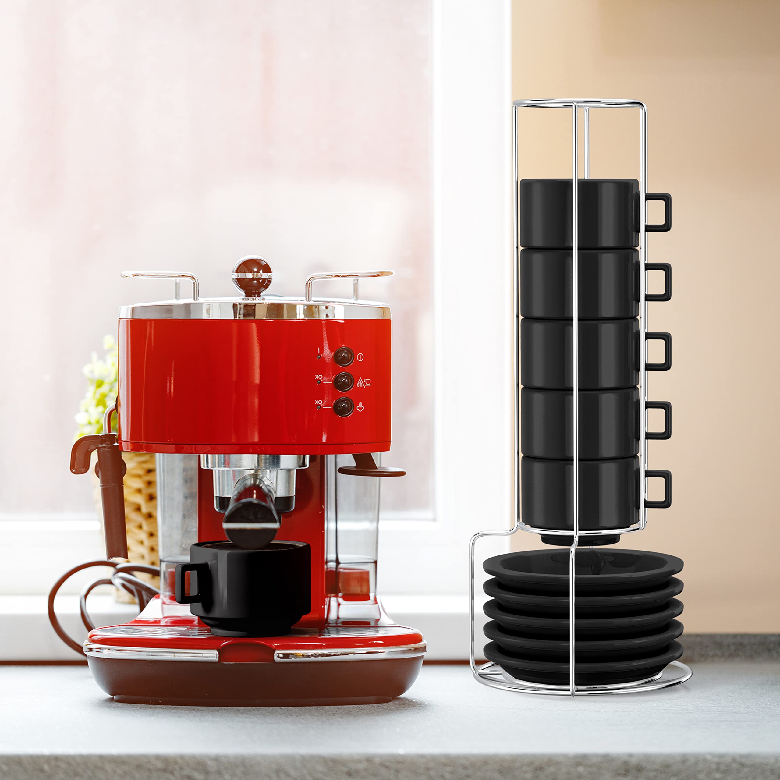 Houseables Espresso Cup Set, Espresso Cups Stackable, Expresso Cups, 19 Pieces, Black, Espresso Coffee Cups, Espresso Set, Demit