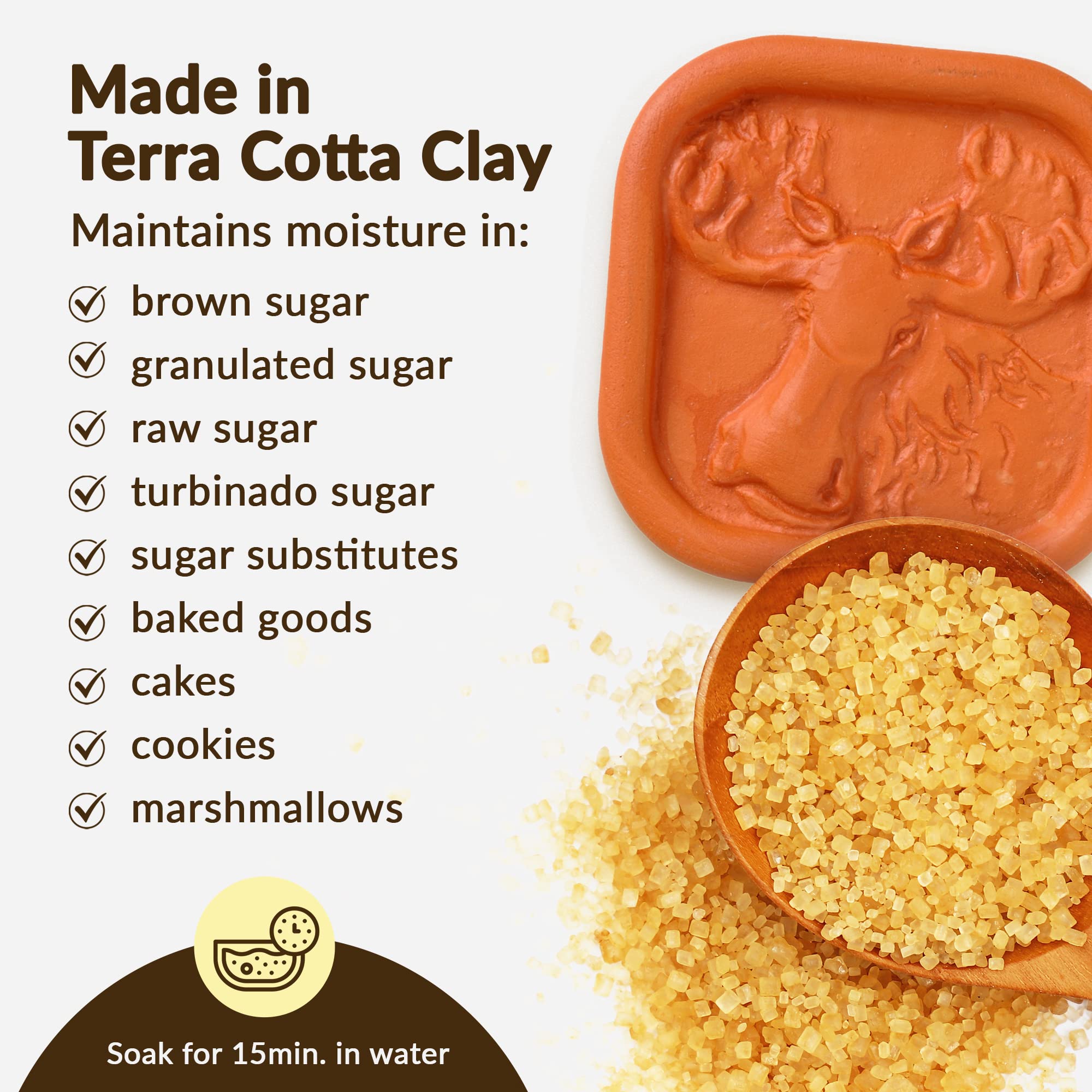 Terra Cotta Brown Sugar Saver, Food-Safe Sugar Preserver For Long-Term Use, Brown Sugar Softener For Cookies, Dried Fruits, & Ma