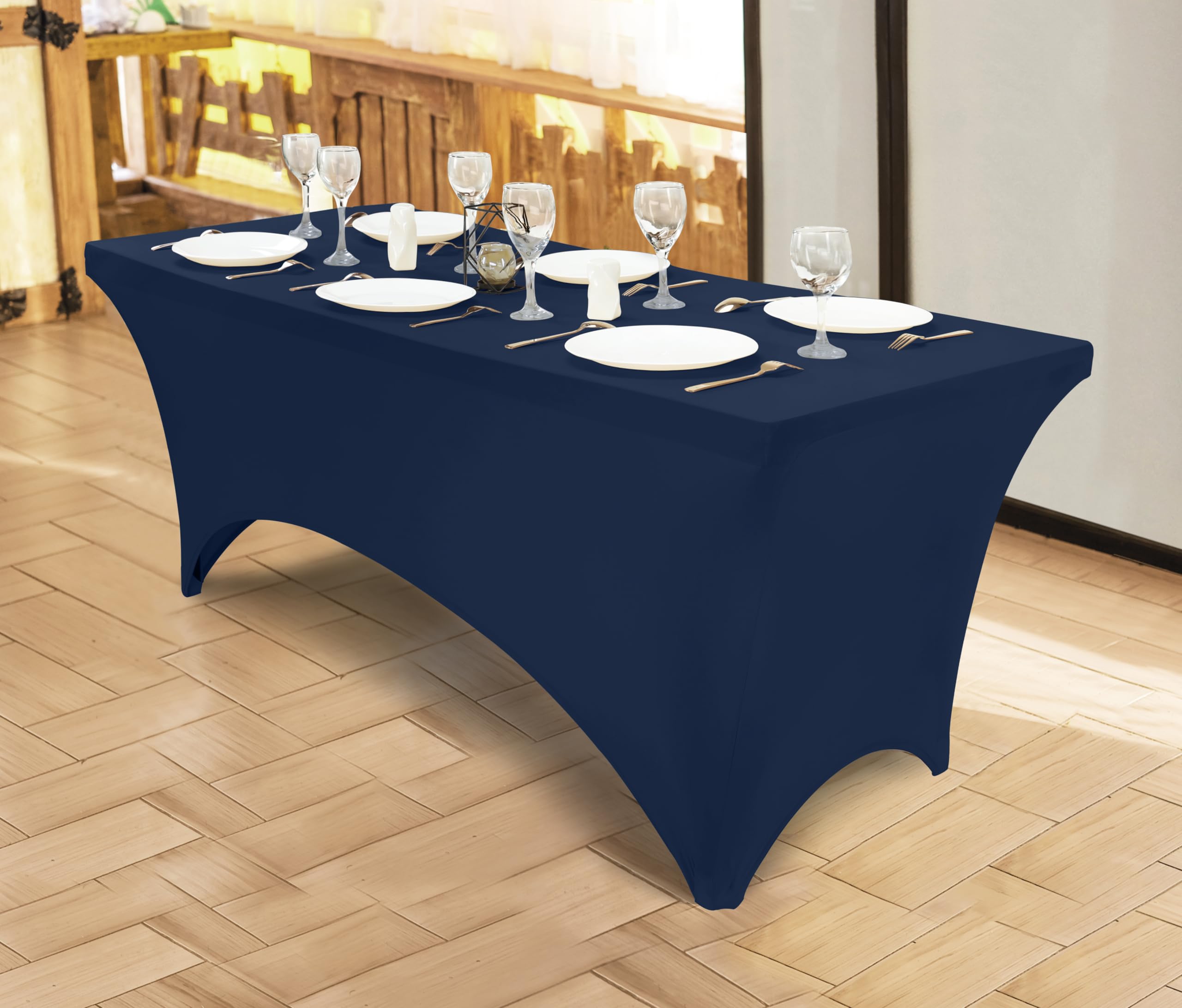 Utopia Kitchen 6Ft Spandex Table Cloth Rectangle [1 Pack, Navy Blue] 200Gsm Premium Stretch, Lycra, Washable And Wrinkle Resista
