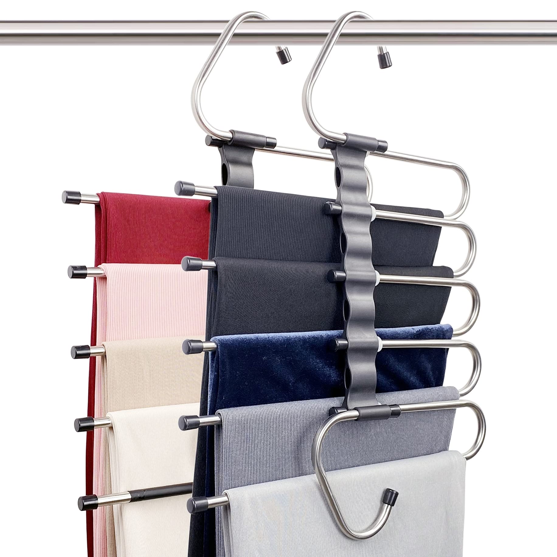 Magic Pants Hangers Space Saving - 2 Pack For Closet Multiple Layers Multifunctional Uses Rack Organizer For Trousers Scarves Sl