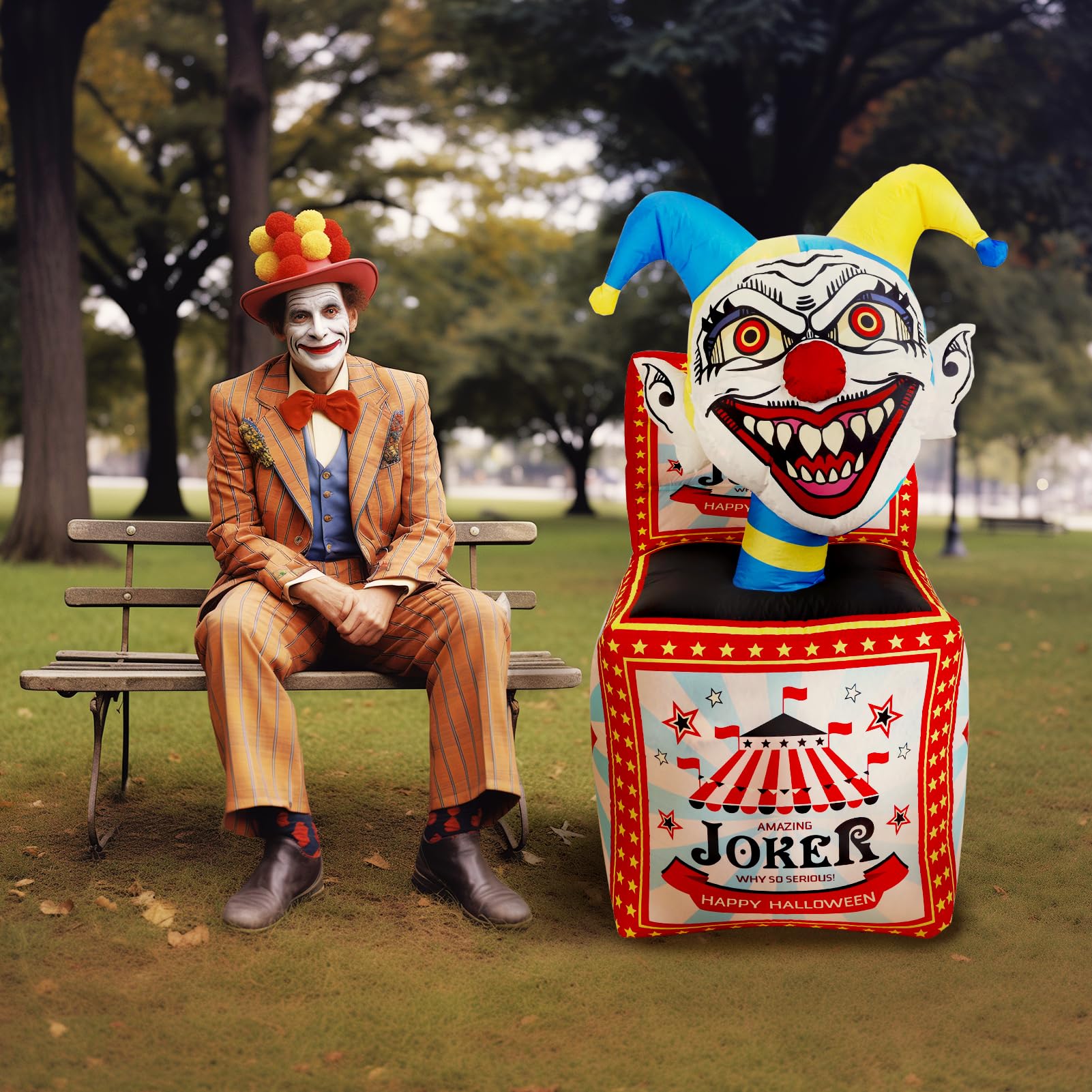 WBHome 5 Ft Halloween Inflatable Circus Clown Box Outdoor Decorations, Blow Up Yard Decor with Built-in LED Light (Plug in) for