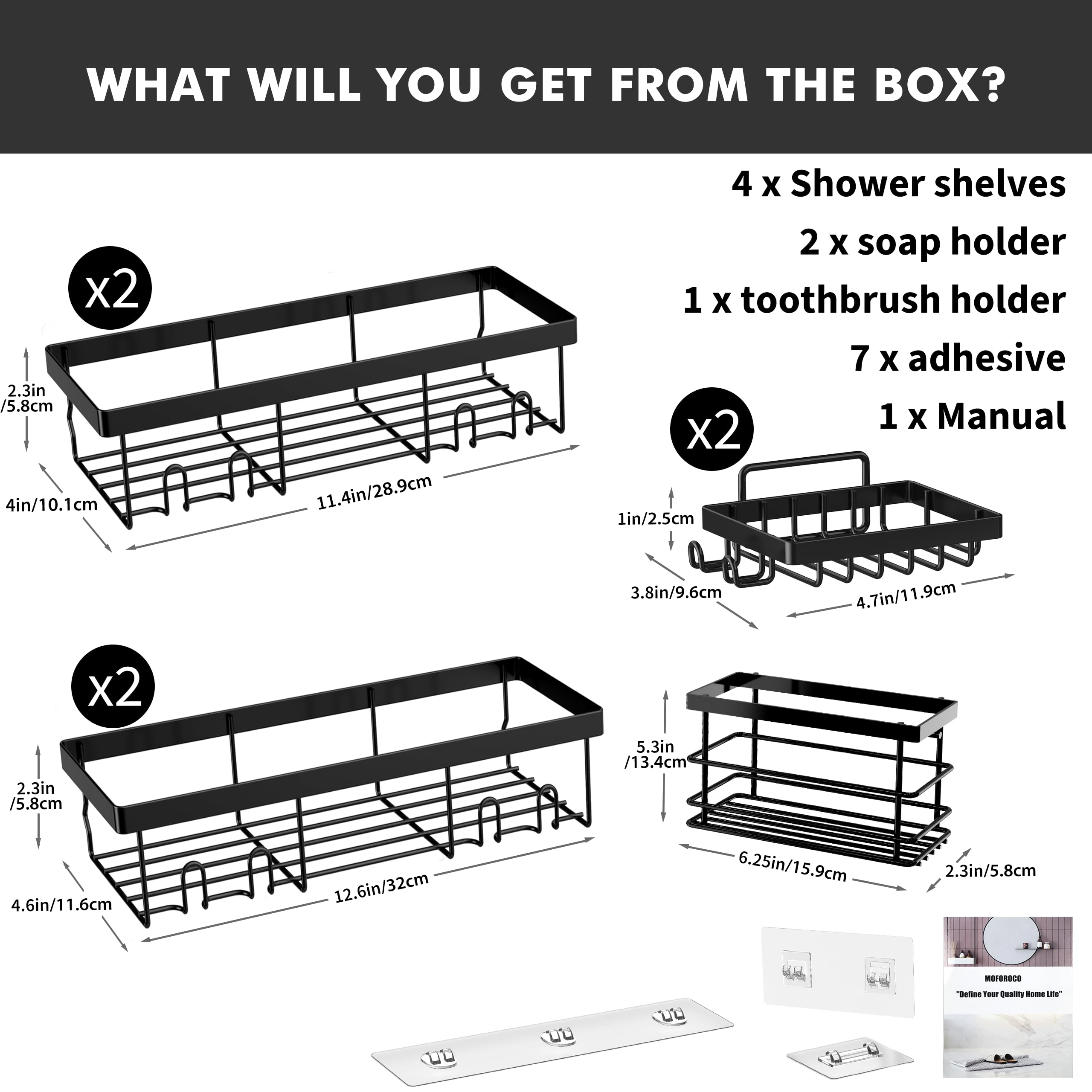 Moforoco 7 Pack Adhesive Shower Organizer Caddy Shelves Rack - Corner Bathroom Storage Organization, Home&Kitchen Decor Inside R