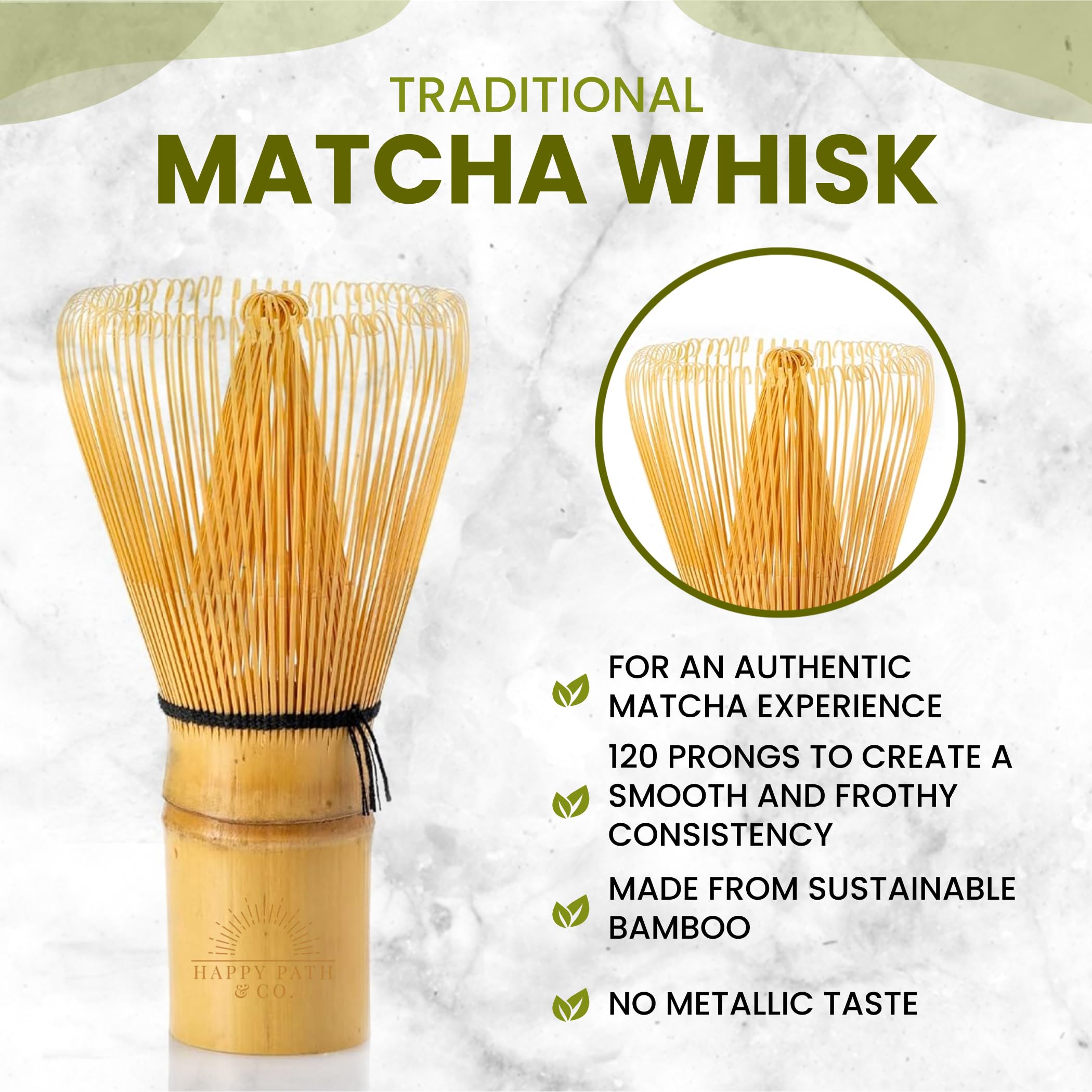 Happy Path & Co - 6 Pcs Matcha Whisk Set Includes Matcha Whisk(Chasen), & Bowl With Spout Handle, 120 Prong Bamboo Whisk, Matcha