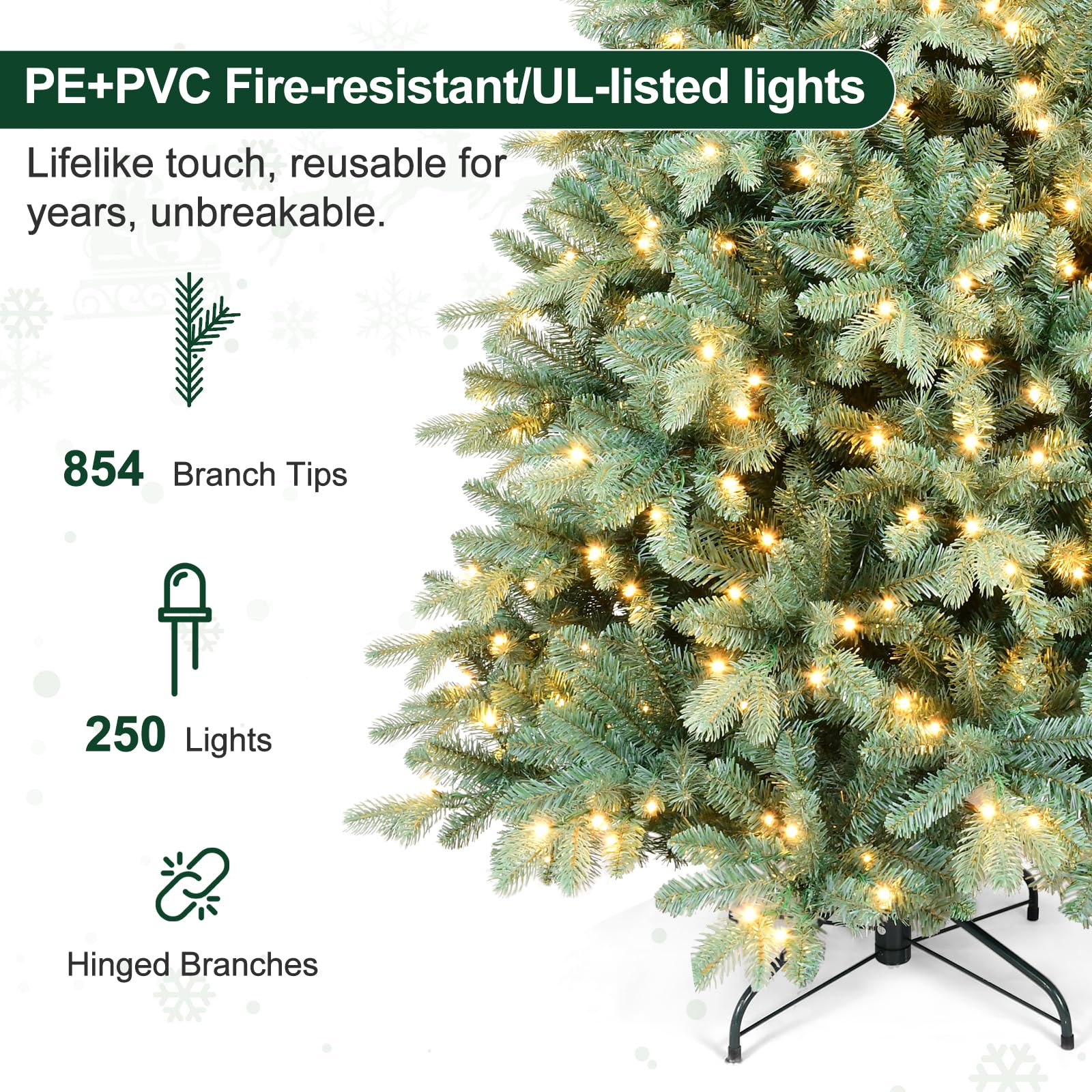 Bulexwish 5ft Prelit Artificial Christmas Tree, Blue Spruce Xmas Tree with Lights & Easy Setup Hinged Design, Realistic PE/PVC N