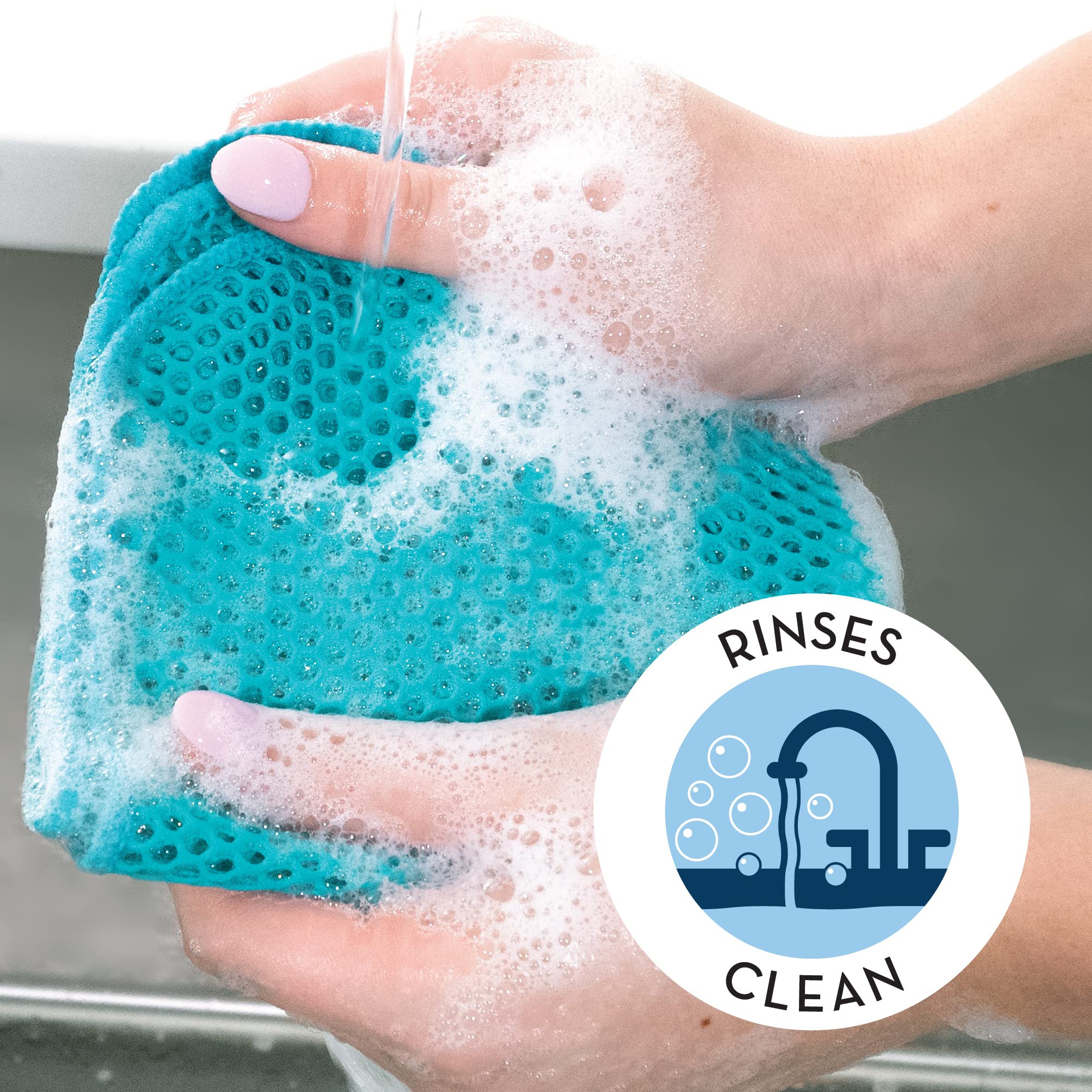 S&T Inc. Mesh Dish Scrubber, Kitchen Dish Cloths For Washing Dishes, Blue, 11.5 Inches X 11.5 Inches, 3 Pack