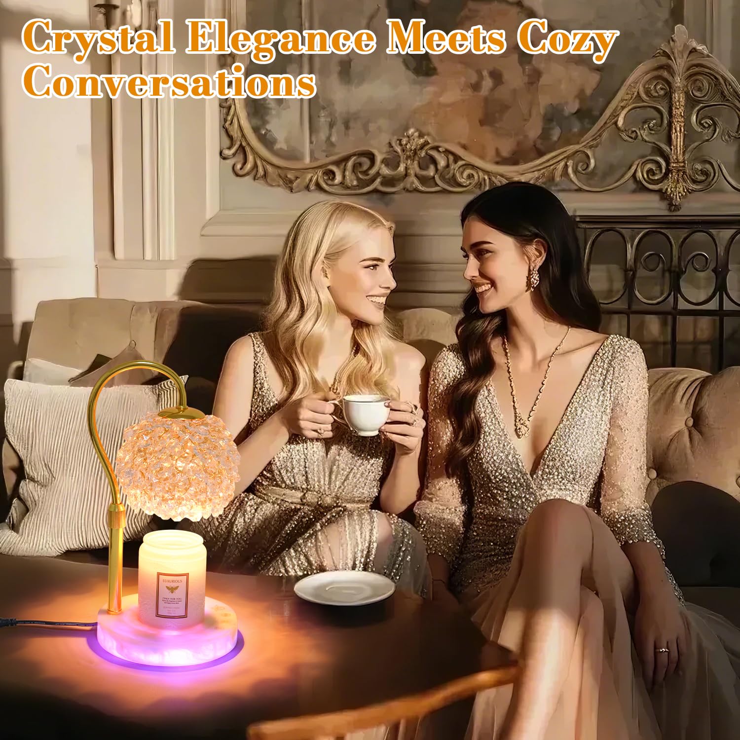 Hisummer Candle Warmer Lamp with Timer - Dimmer Electric Candle Lamp Warmer with RGB Mode, 312 K9 Crystals Lampshade,Adjustable