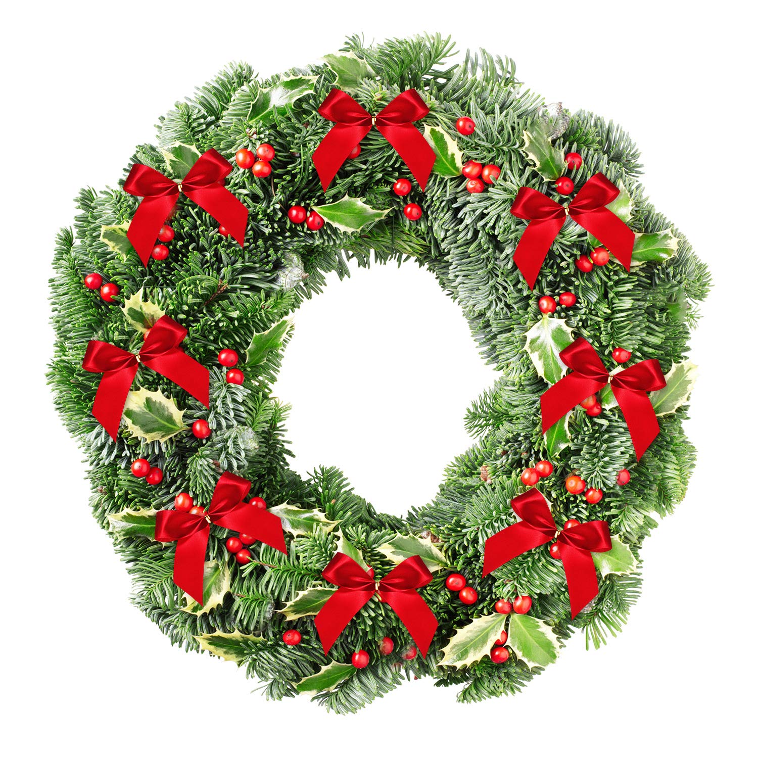 Sumind 48 Pieces Christmas Bow Mini Red Ribbon Bow Tie 3 Wreath Ornaments for Christmas Tree Xmas Decoration
