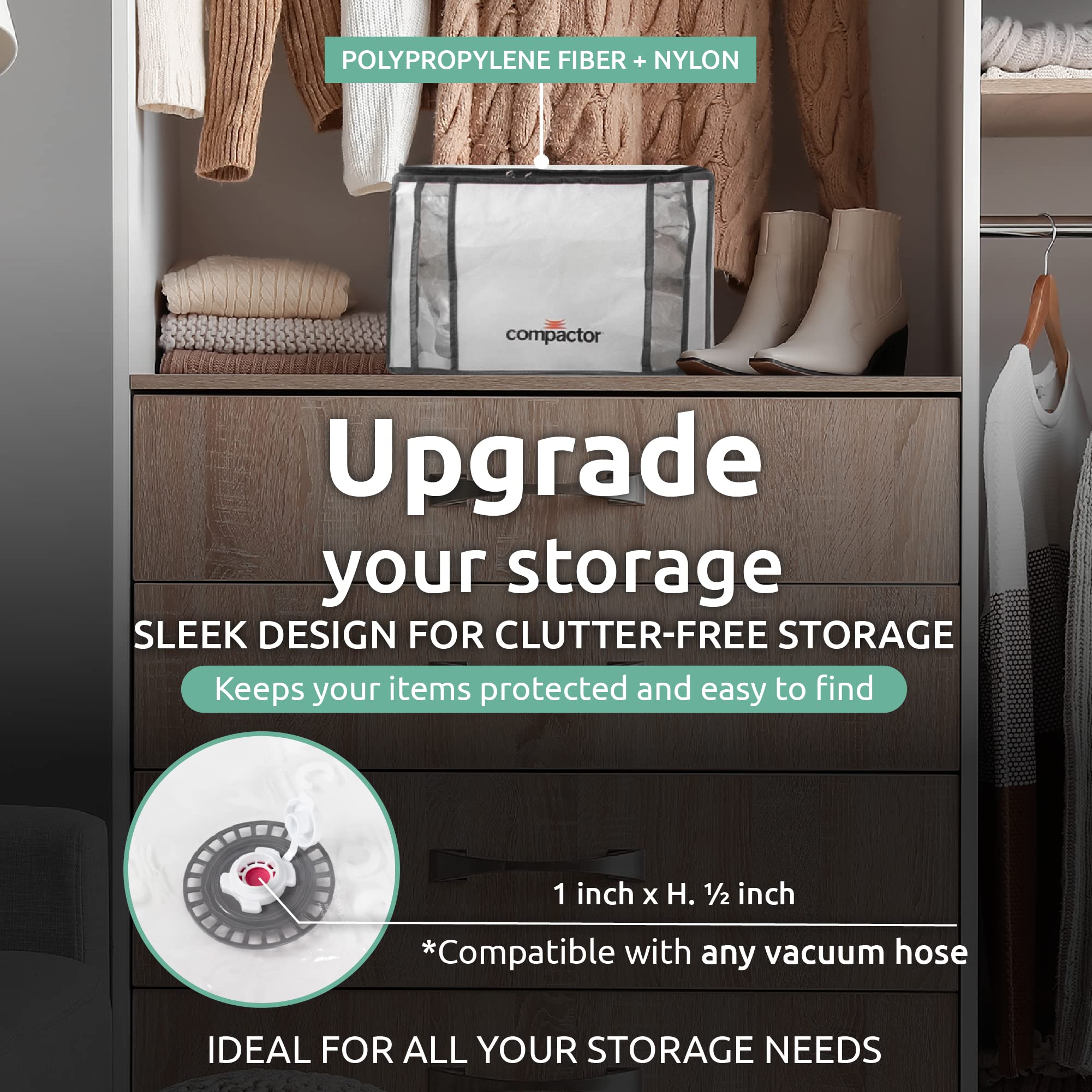 Compactor Vacuum Storage Bag M | Polypropylene + Nylon | Space Saver Vacuum Storage Bags For Clothes, Comforters & Blankets | Ul