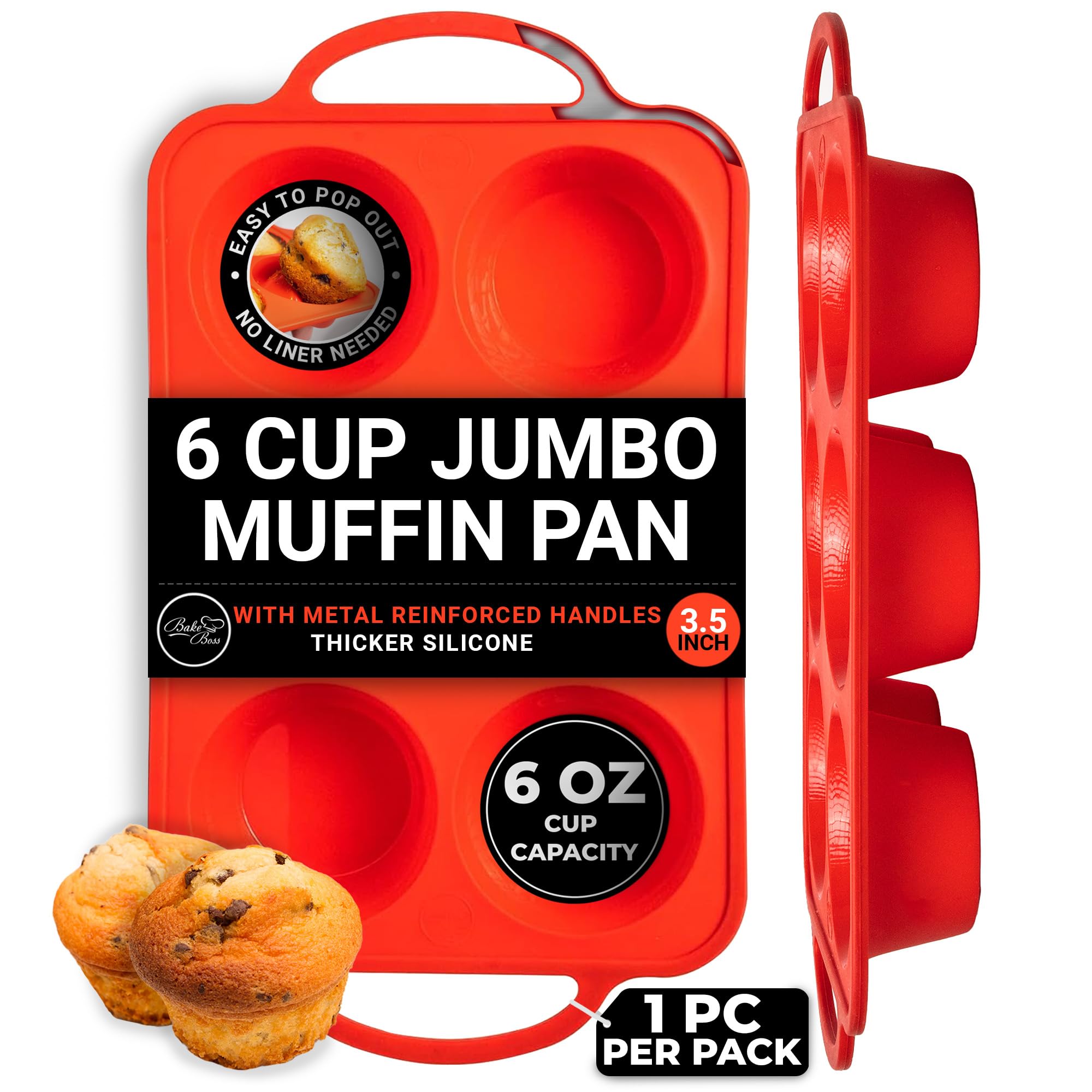 Bake Boss Jumbo Muffin Pan With Metal Reinforced Handles (Patented) - Extra Large Muffin Pan - Big Muffin Pan - Jumbo Muffin Pan