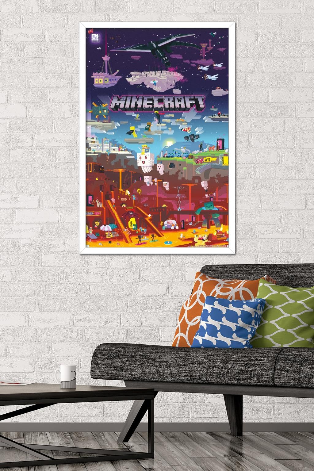 Trends International Minecraft - World Beyond Wall Poster, 22.375'' X 34'', White Framed Version