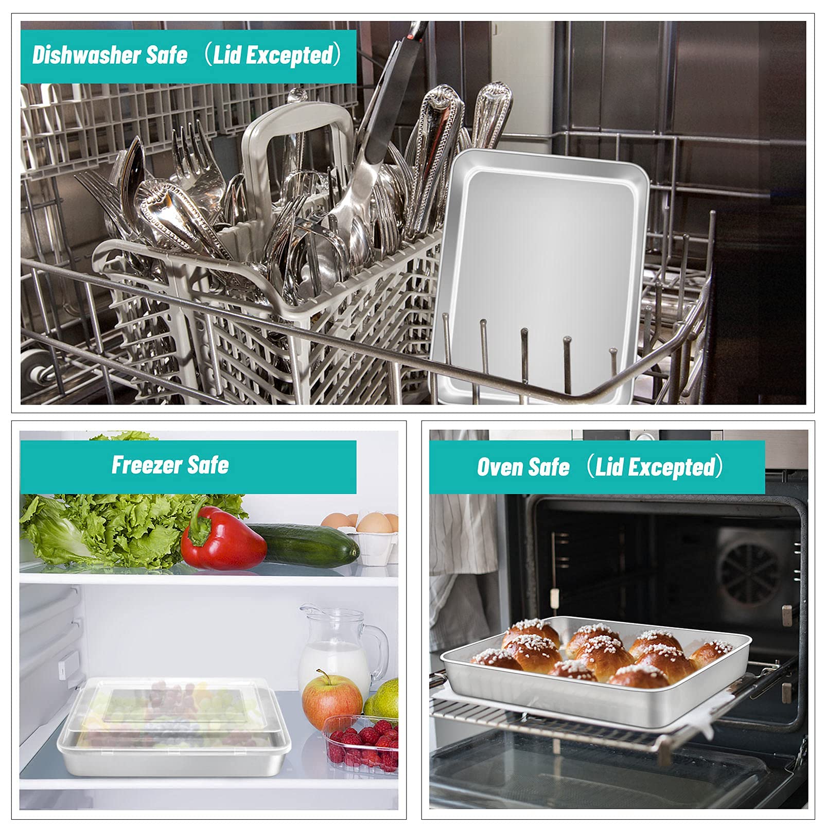 Teamfar Rectangular Cake Pan With Lid, 9.3 X 7 Stainless Steel Small Lasagna Baking Roasting Pan, Non-Toxic & Deep Side, Dishwas