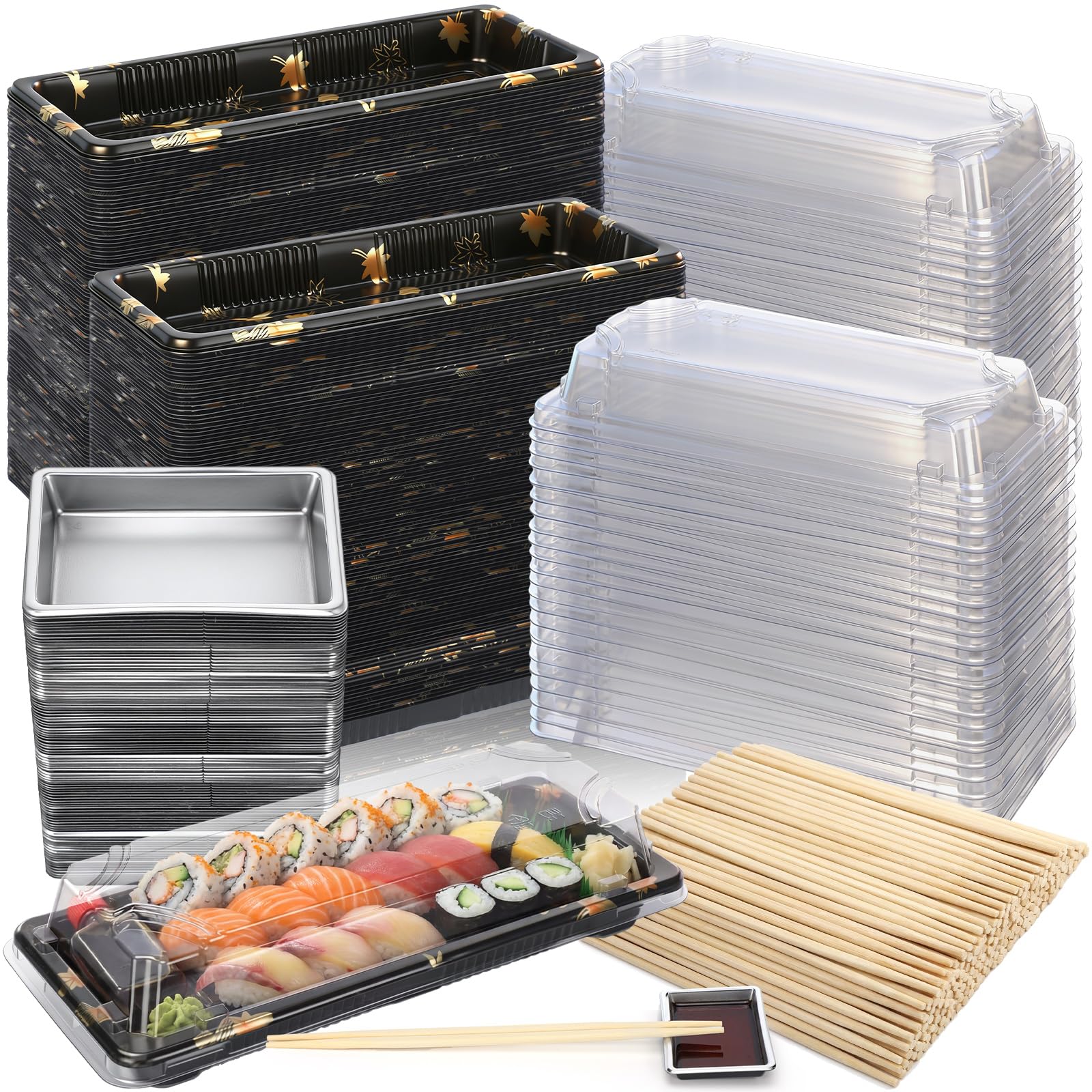 Yiyiring 100 Set Sushi Containers with Lids,8.6 x 3.6 Inch