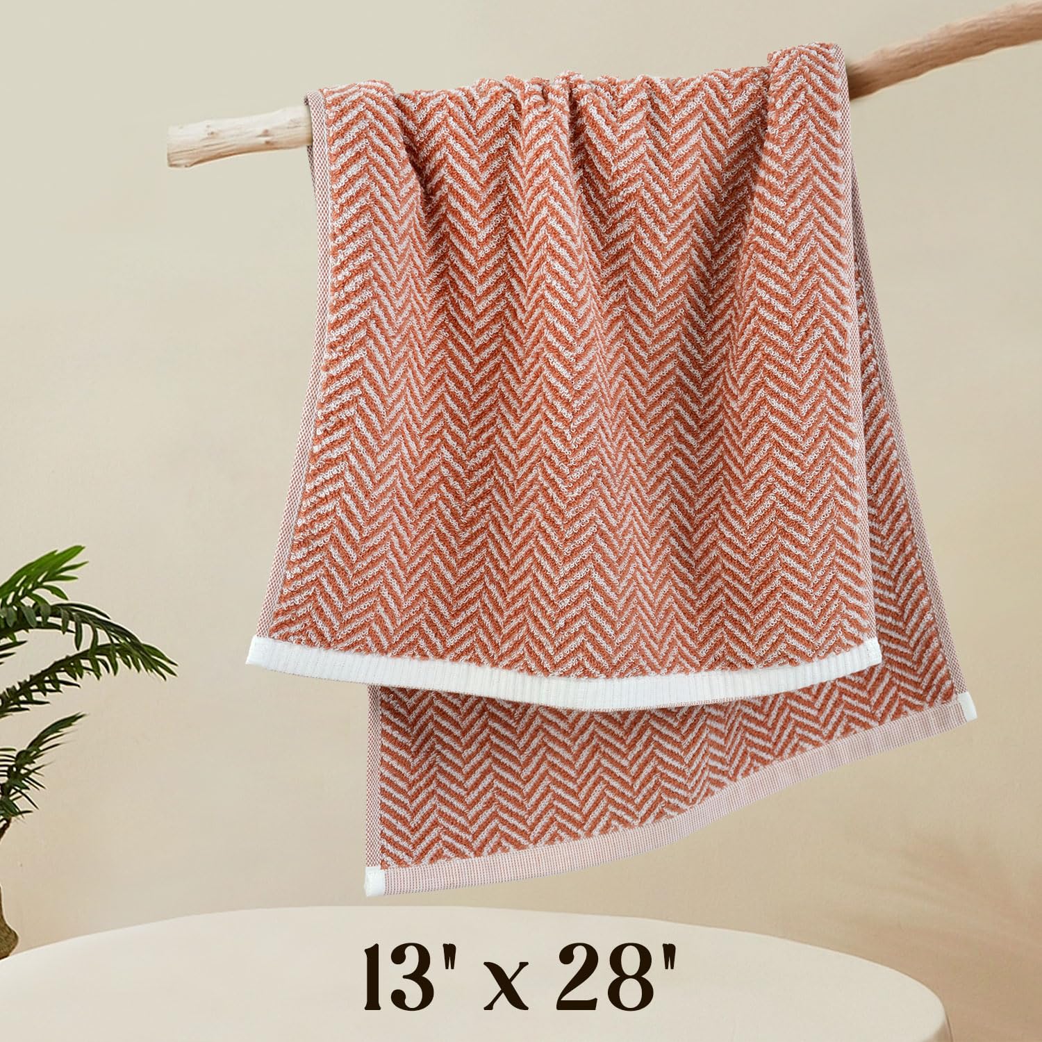 Cleanbear Hand Towels For Bathroom With Herringbone Stripes, Decorative Hand Towel Set, 100% Cotton, 13 X 28 In (2, Light-Coral)