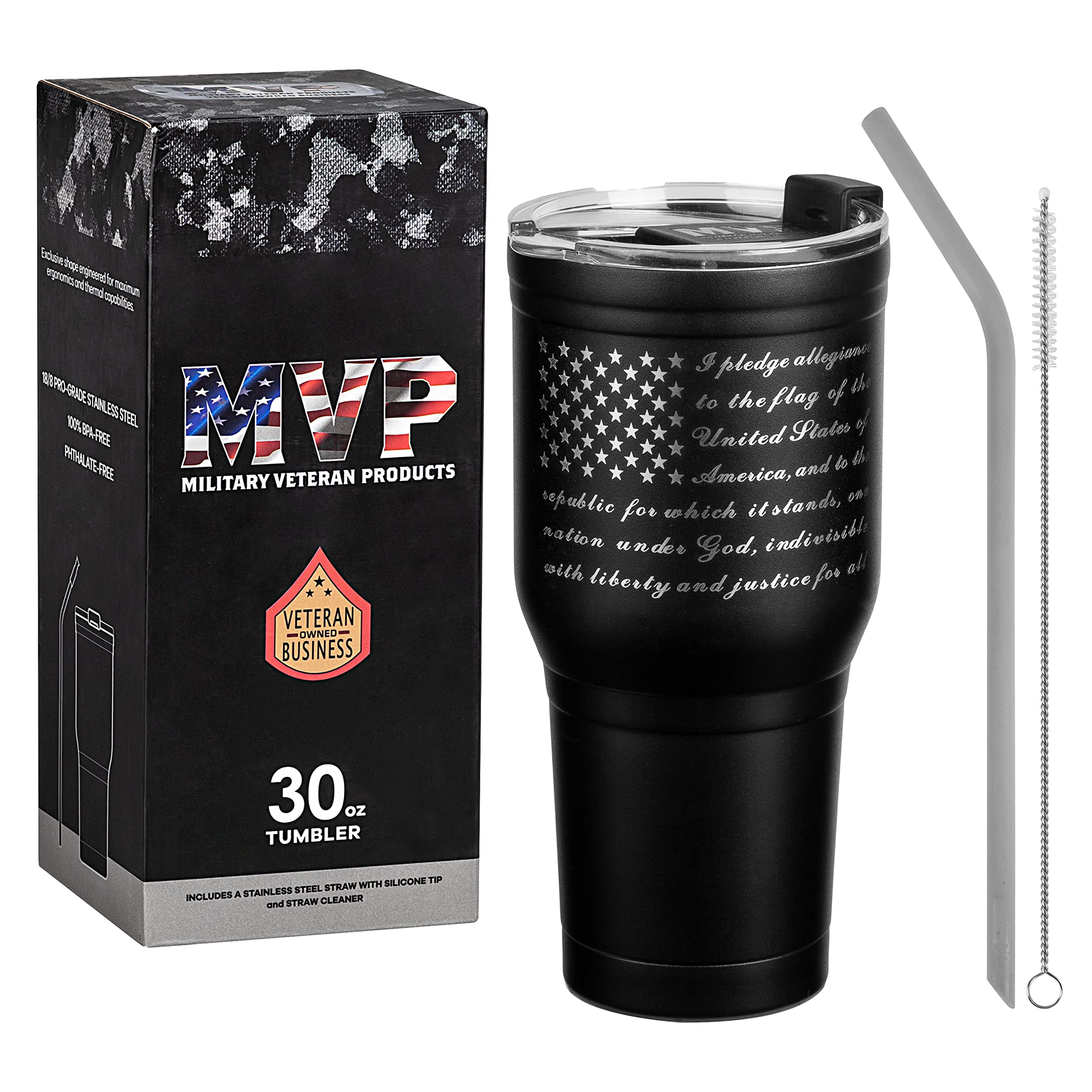 Military Gift Shop 30 Oz American Flag Coffee Tumbler - Double Wall Vacuum Insulated Stainless Steel Pledge Of Allegiance Tumble