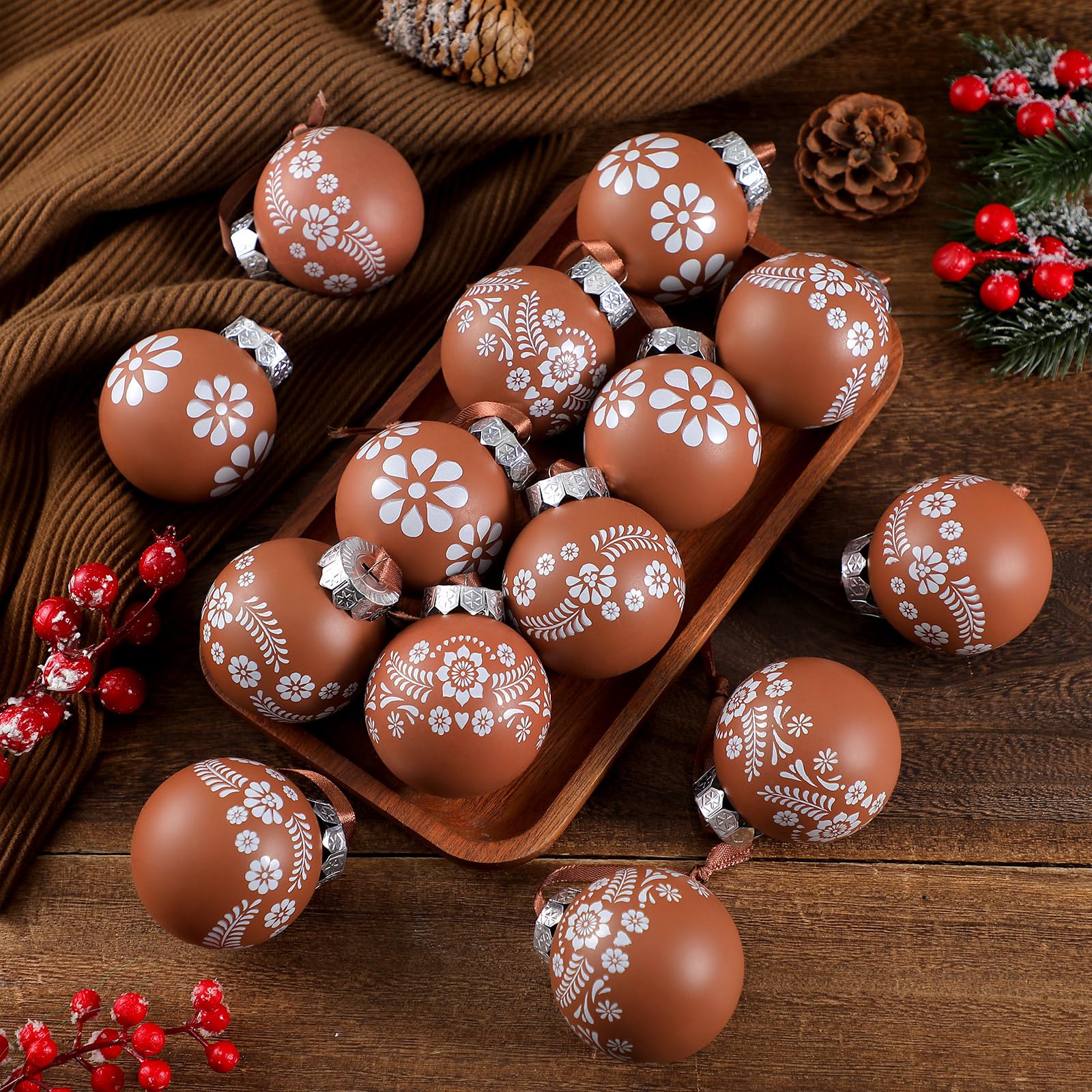 ShinyRelief 12 Pcs Platos De Barro Mexican Christmas Ornaments 2.36 Inch Cielito Lindo Terracotta Xmas Tree Shatterproof Hanging