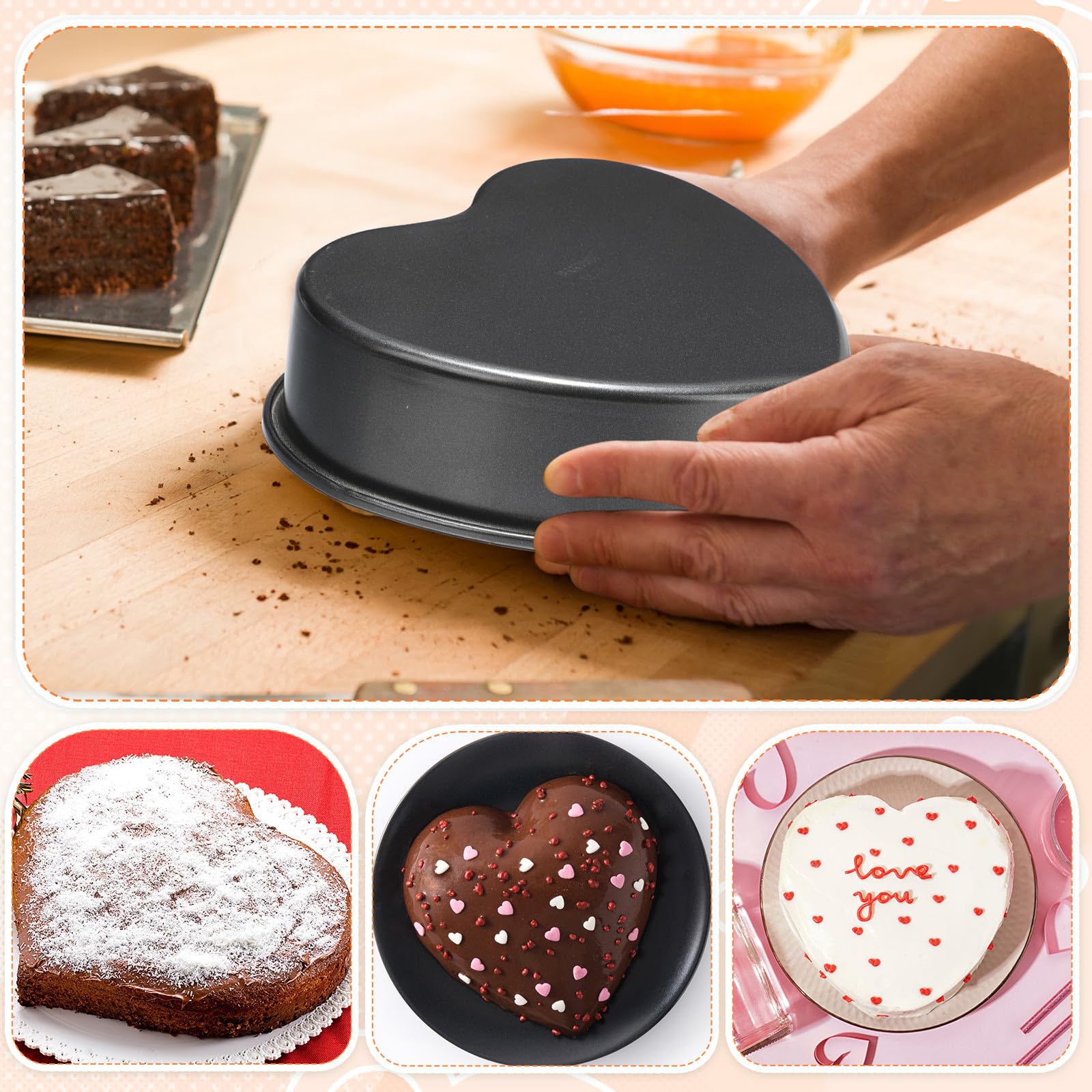 Mifoci 3 Pieces Heart Shaped Cake Pans Aluminum Cake Pans Heart Cake Mold For Baking Diy For Kitchen Wedding Party Valentine(Bla