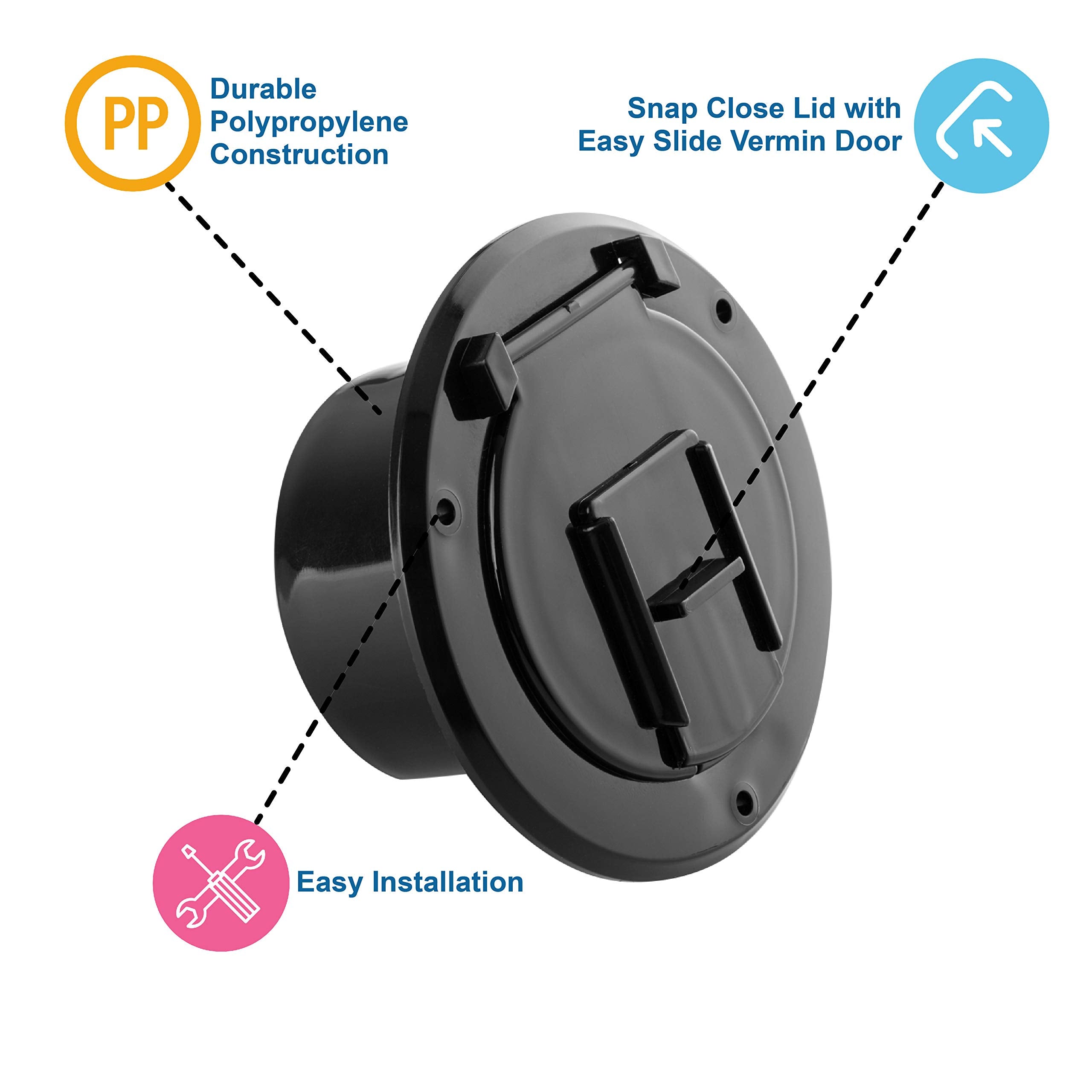 Halotronics RV 4 14-inch Round Electrical cable Hatch for 30 Amp cords (Black)