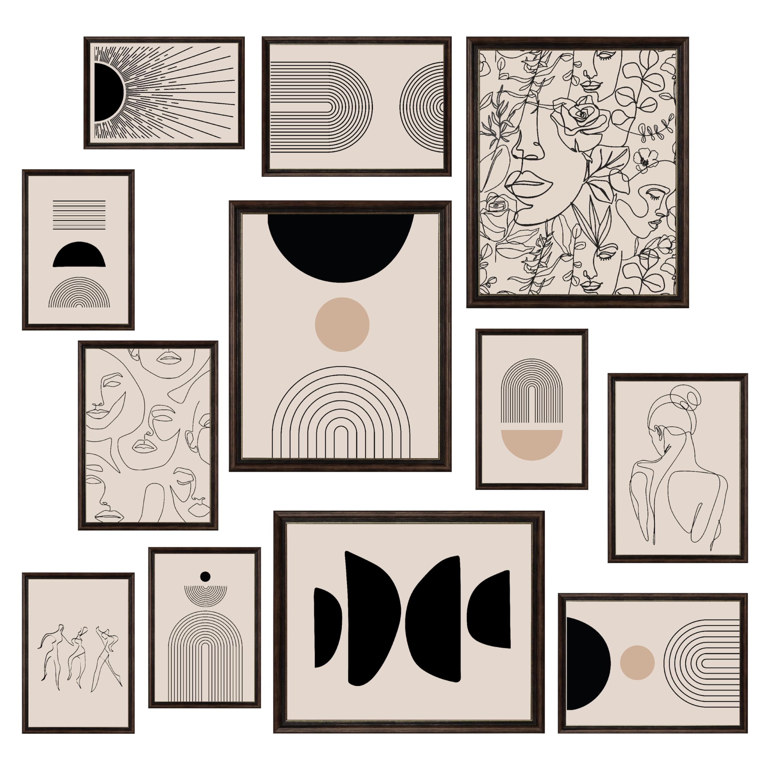 97 Decor Abstract Wall Art Prints - Boho Abstract Art Wall Decor, Neutral Geometric Minimalist Wall Art, Black Beige Line Art Bo