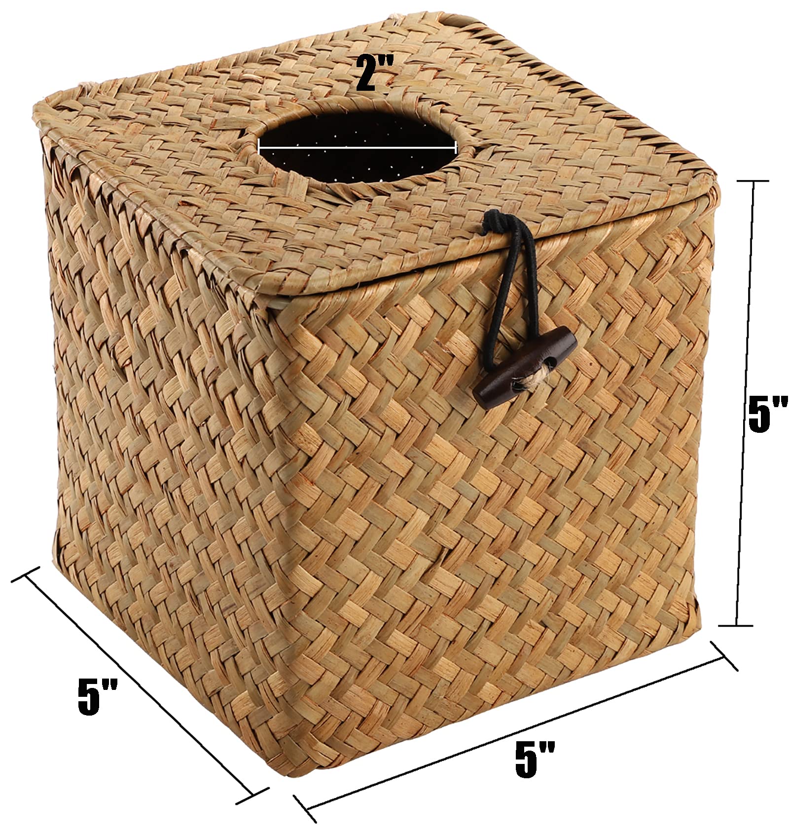 Yesland 2 Pack Square Seagrass Facial Tissue Box - Decorative Woven Paper Holder Napkin Dispense - 5 X 5 X 5 Inches Rattan Tissu