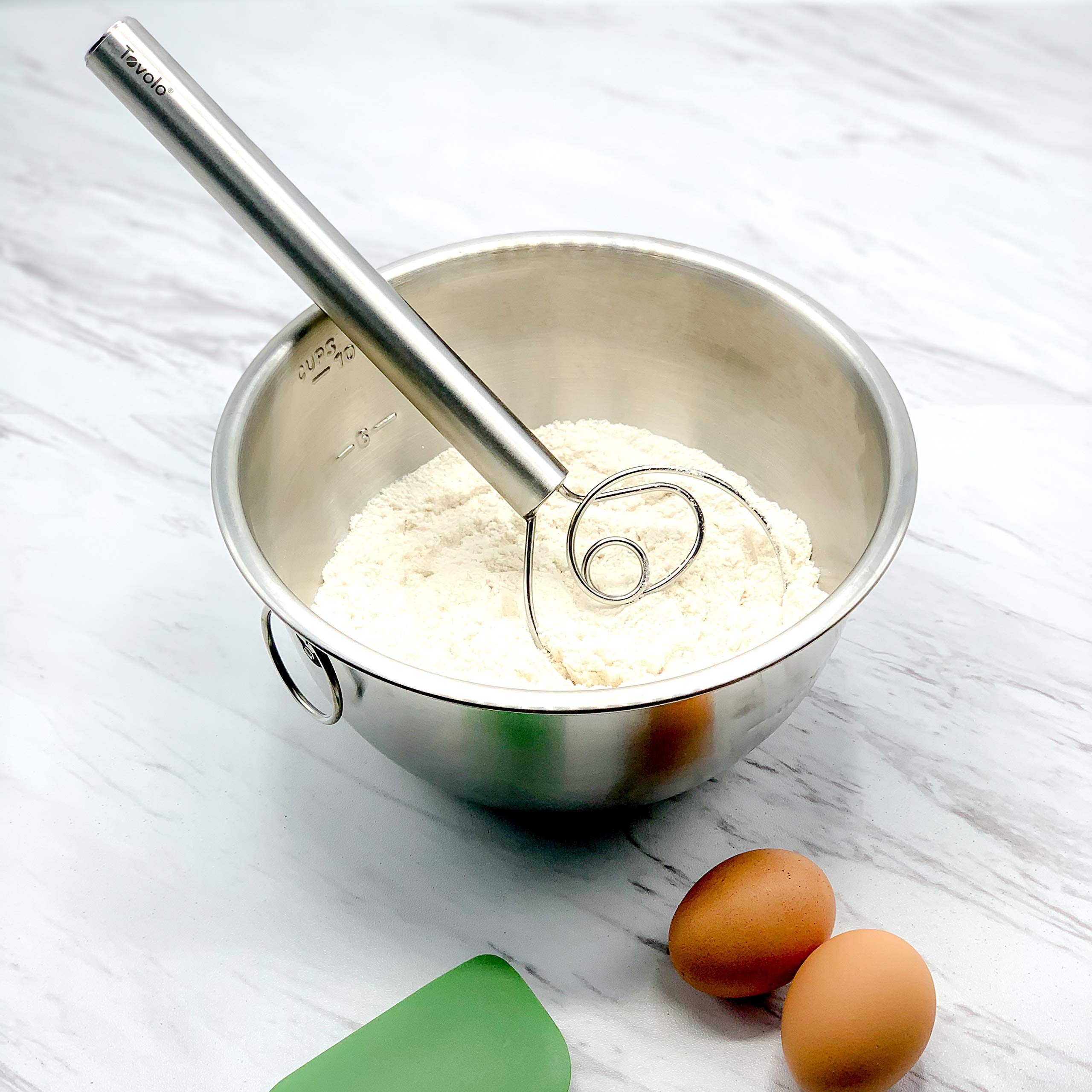 Tovolo Danish Sturdy Wire Batter Blender For Cooking, Bread Baking Accessory, Easy To Clean, Stainless Steel, 12'' Dough Whisk,