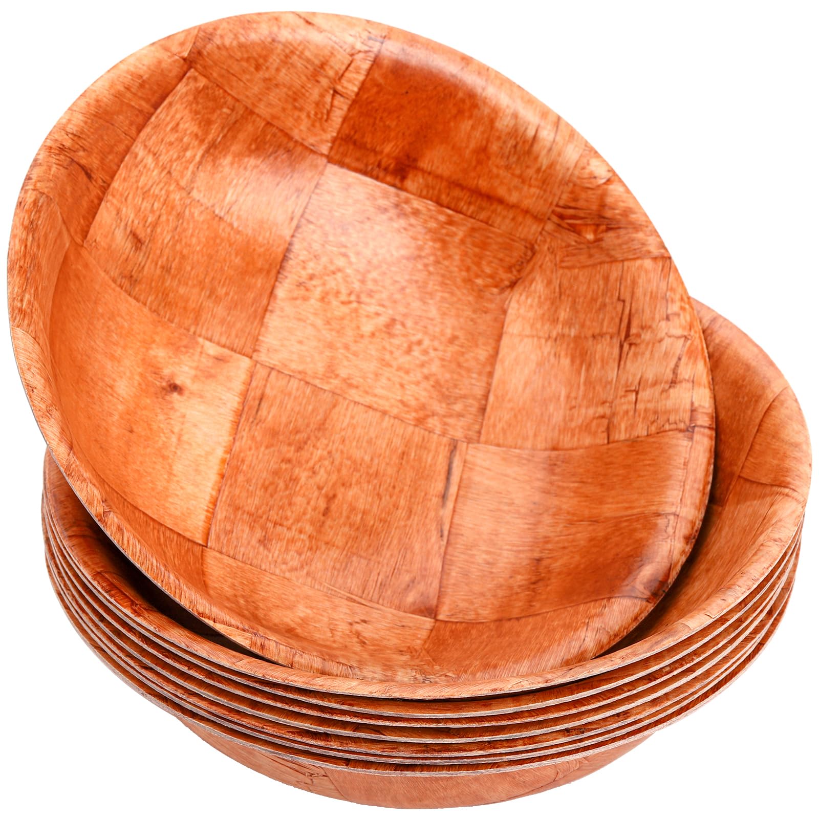 Elsjoy 8 Pack Wooden Woven Salad Bowl, 8 Inch Stackable Round Wood Serving Bowl, Rustic Mixing Bowl For Salad, Fruits, Vegetable