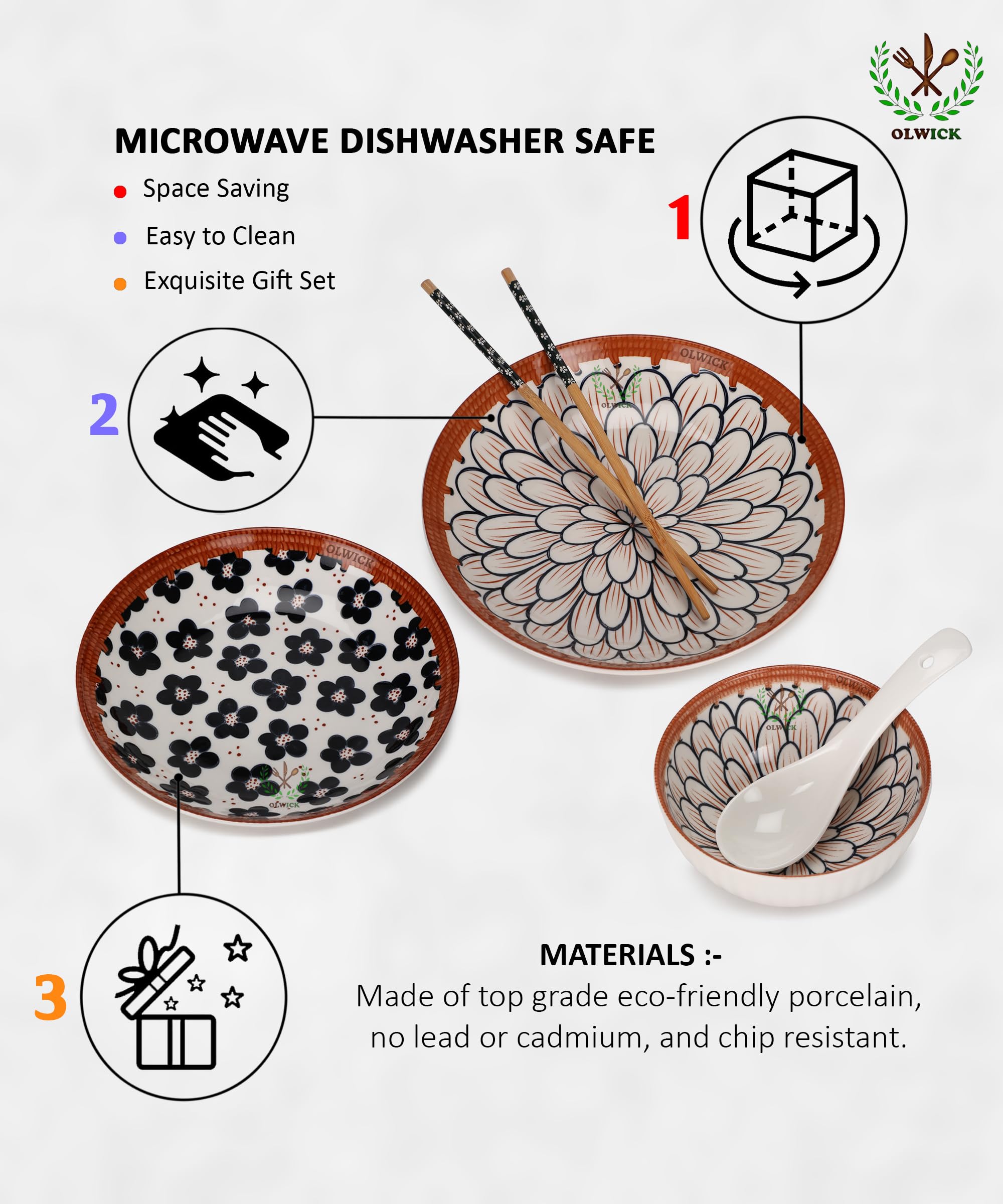 Olwick 6 Piece Ceramic Bowls And Plates Set For Cereal, Soup, Pasta, Oatmeal, Salad And Rice, Microwave And Dishwasher Safe, Bea