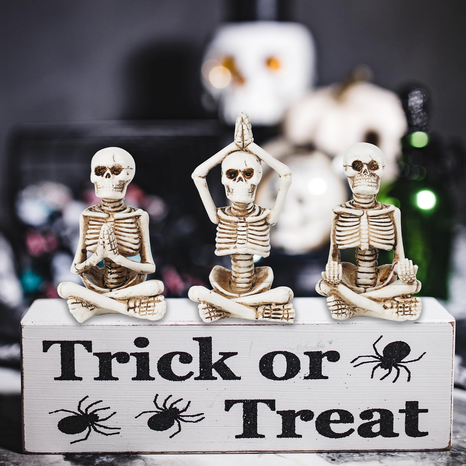 Newman House Studio Halloween Skeleton Decor - Realistic Meditating Skeleton Statues, Set of 3, 2*1.5*3.75 in Resin Indoor Zen S