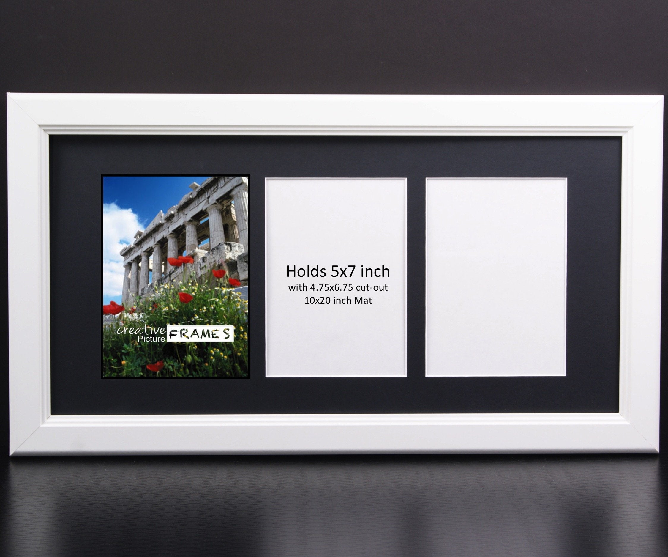 CreativePF 3 Opening Glass Face White Picture Frame to hold 5 by 7 inch Photographs including 10x20-inch Black Mat Collage