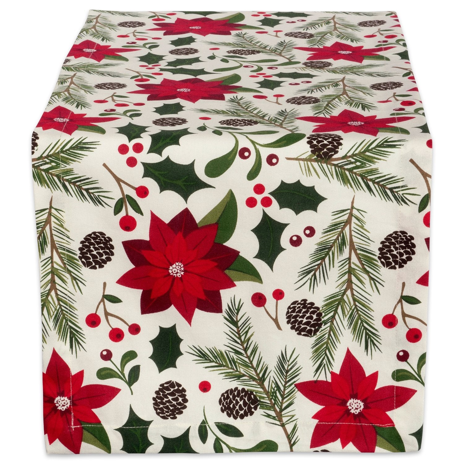 DII Woodland Holly Christmas Holiday Kitchen & Table D  cor, Table Runner, 14x72, Poinsettia & Christmas Greenery