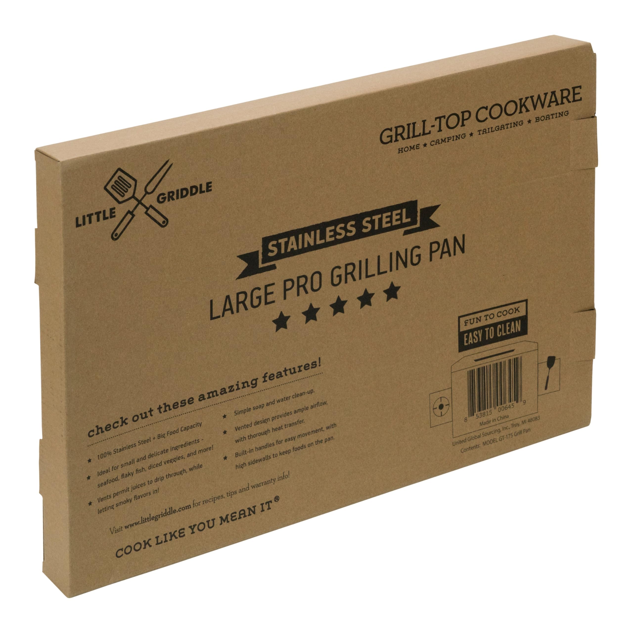 Little Griddle - Large Pro Grill Pan, High Sidewalls With Built-In Handles, Stainless Steel Material, Big Food Capacity And Vent