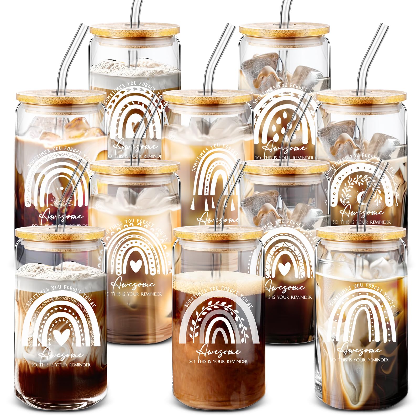 Uiifan Employee Appreciation Gifts for Women 16 oz Glass Cups with Lids and Straws Youre Awesome Sign Coffee Cup Bulk Inspirati