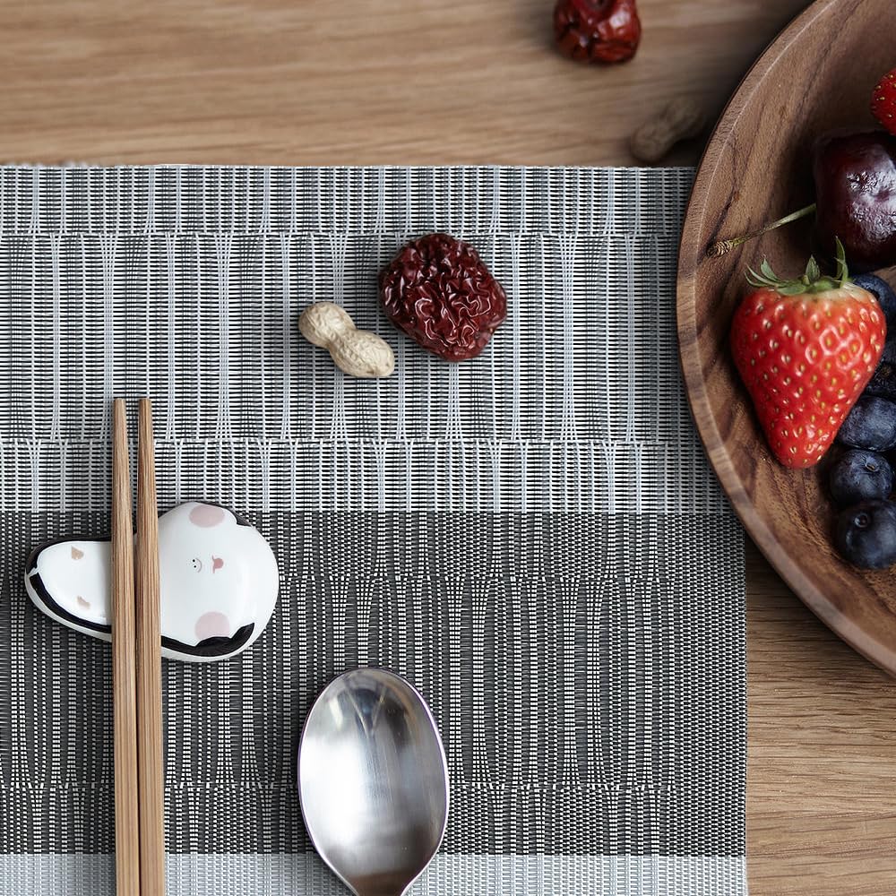 Homedge Pvc Placemat, 4 Pcs Of Non-Slip Heat Resistant Place Mats, Washable Vinyl Placemats, Set Of 4 - Ombre Silver Gray Black