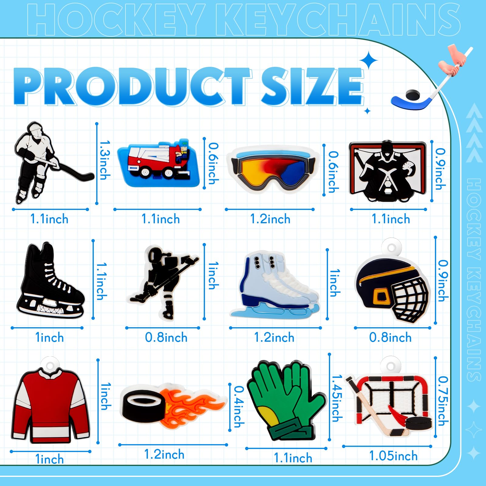 Batiyeer 36 Pack Sports Keychains Sports Ball Key Ball Keychain Bulk For Sports Birthday Party Favors (Hockey)