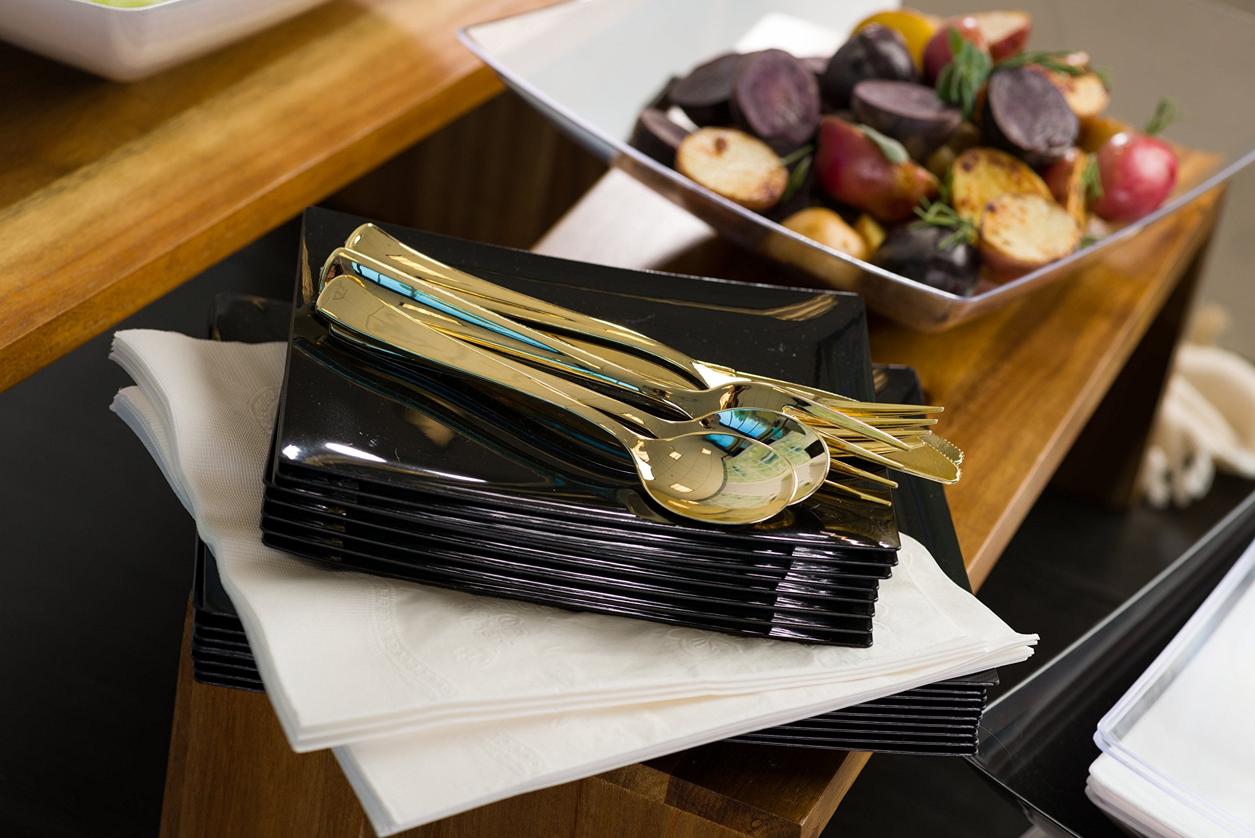 Plastic Cutlery Silverware Extra Heavyweight Disposable Flatware, Full Size Plastic Spoons Like Gold 24 Pack