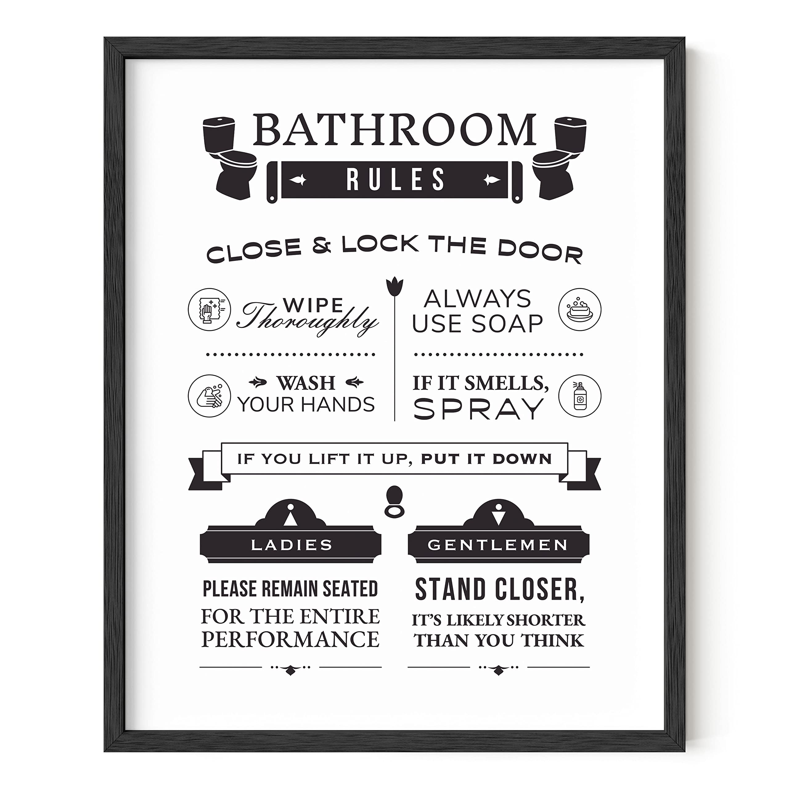 Haus And Hues Funny Bathroom Decor Sign, 16X20 Black Framed, Minimalist Style